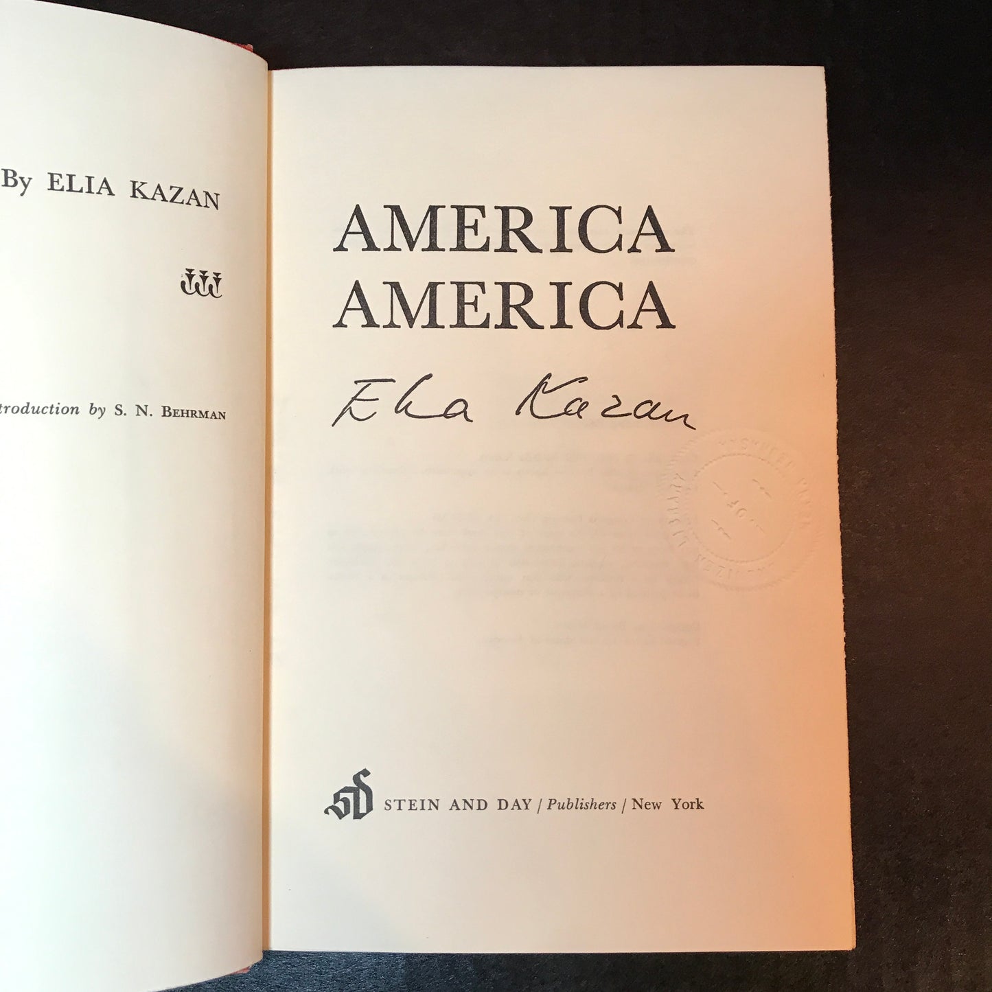 America America - Ella Kazan - Signed - Fourth Printing - 1966