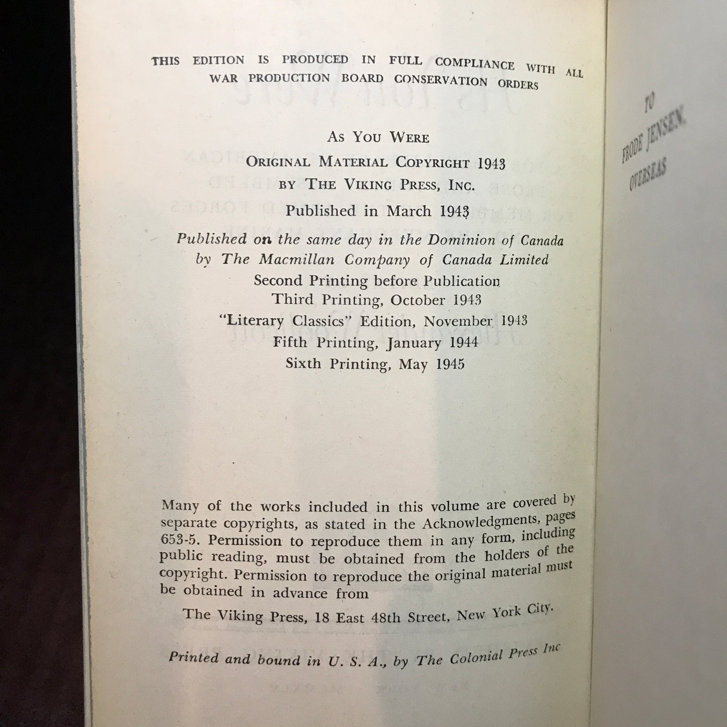 As You Were (American Prose & Poetry) - Edited by Alexander Woollcott - 1945