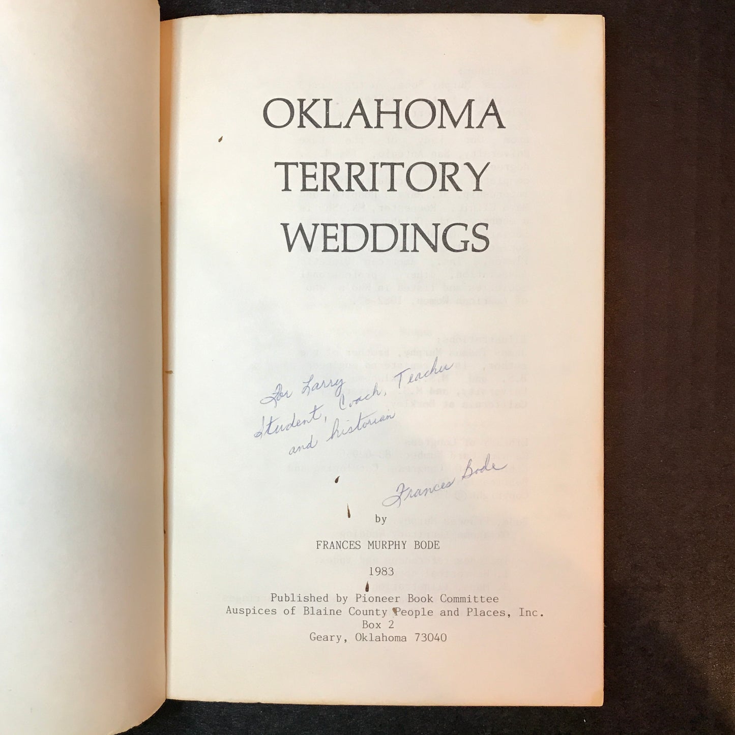 Oklahoma Territory Weddings - Frances Murphy Bode - Signed - 1983