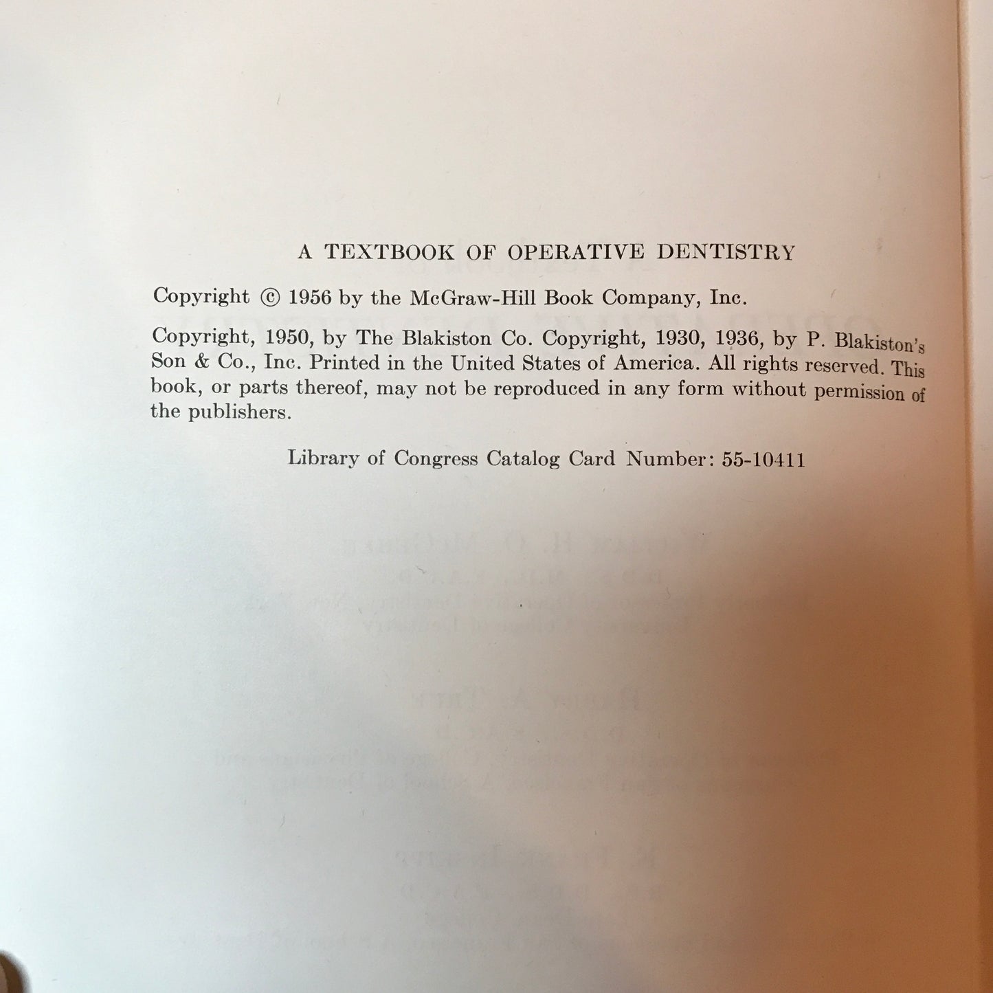 Operative Dentistry - William H. O. McGehee, Harry A. True, and E. Frank Inskipp - 1956