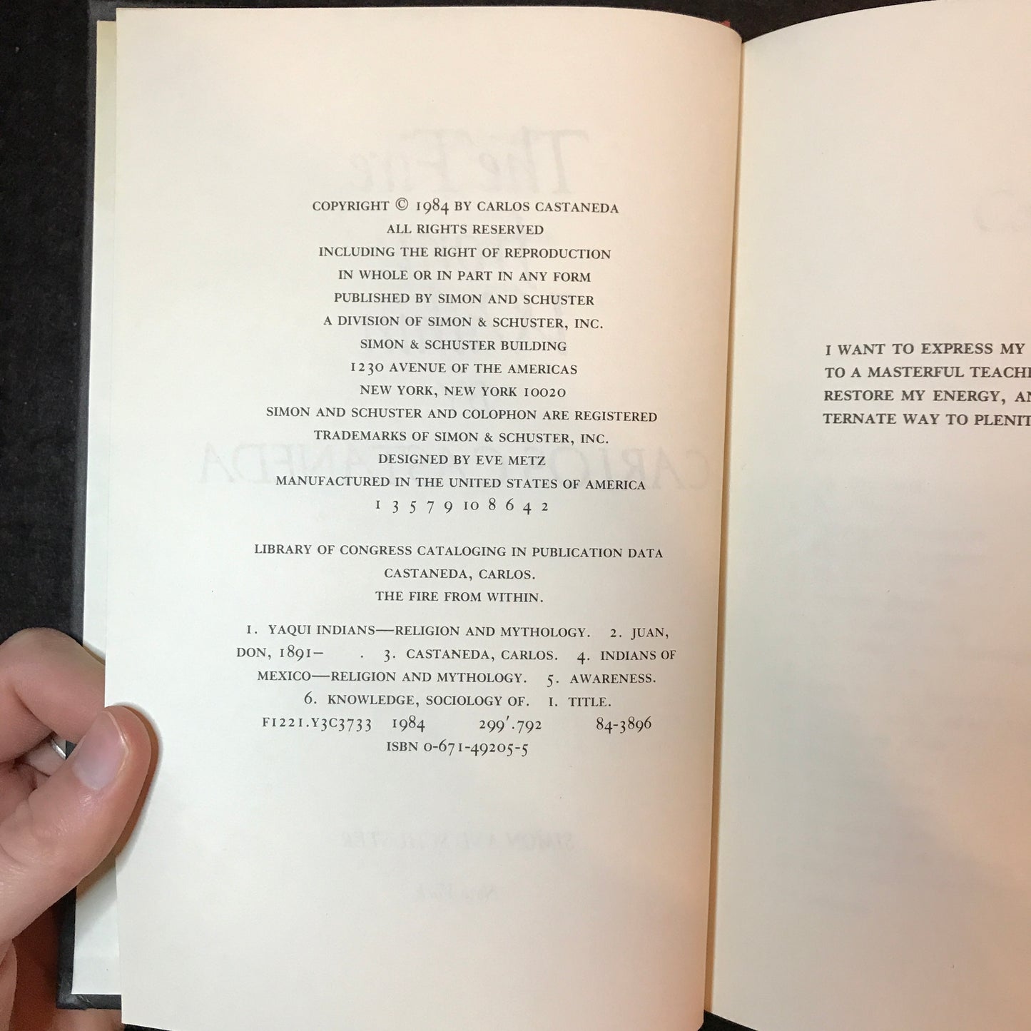 The Fire From Within - Carlos Castaneda - 1st Edition - 1984