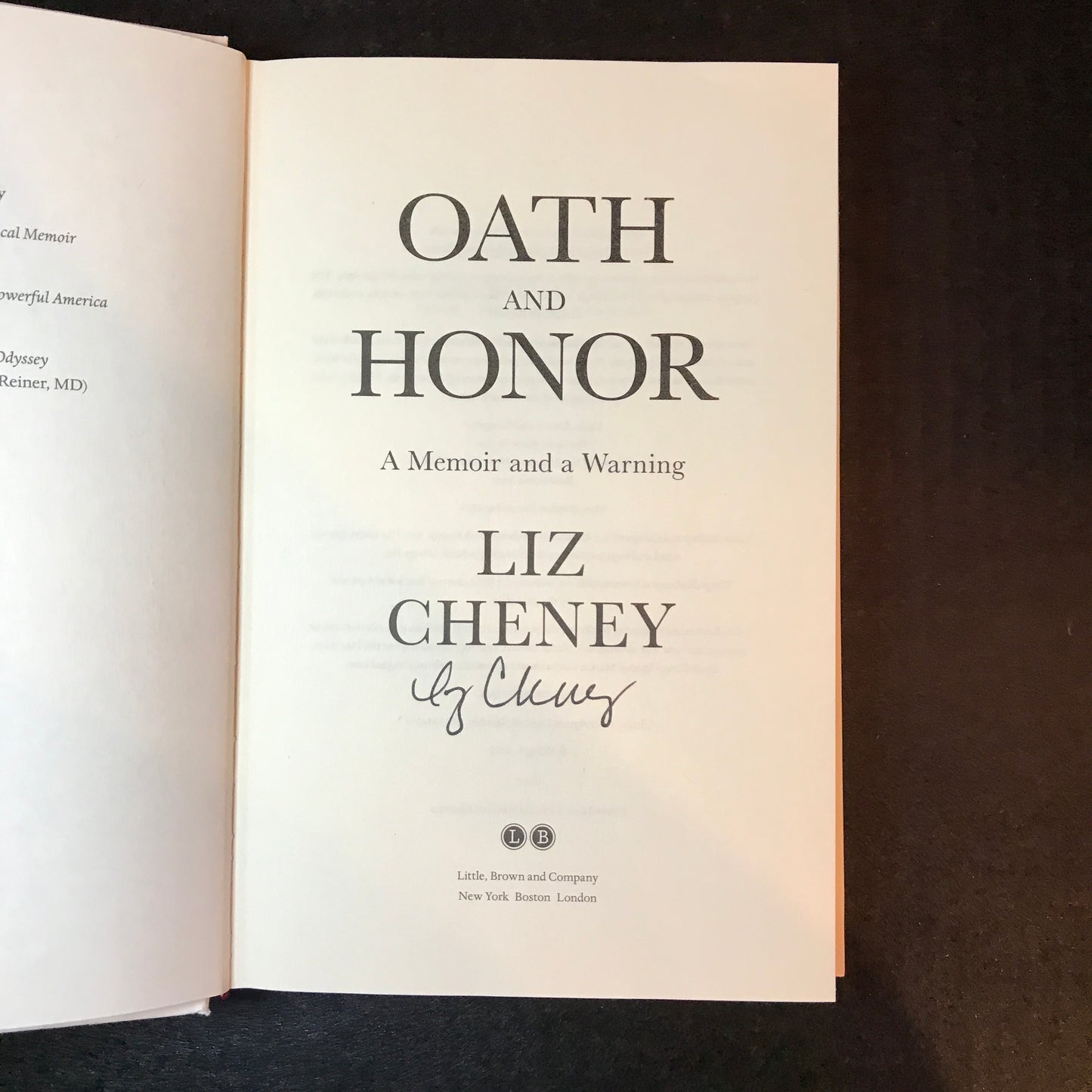 Oath and Honor - Liz Cheney - Signed - 1st Edition - 2023