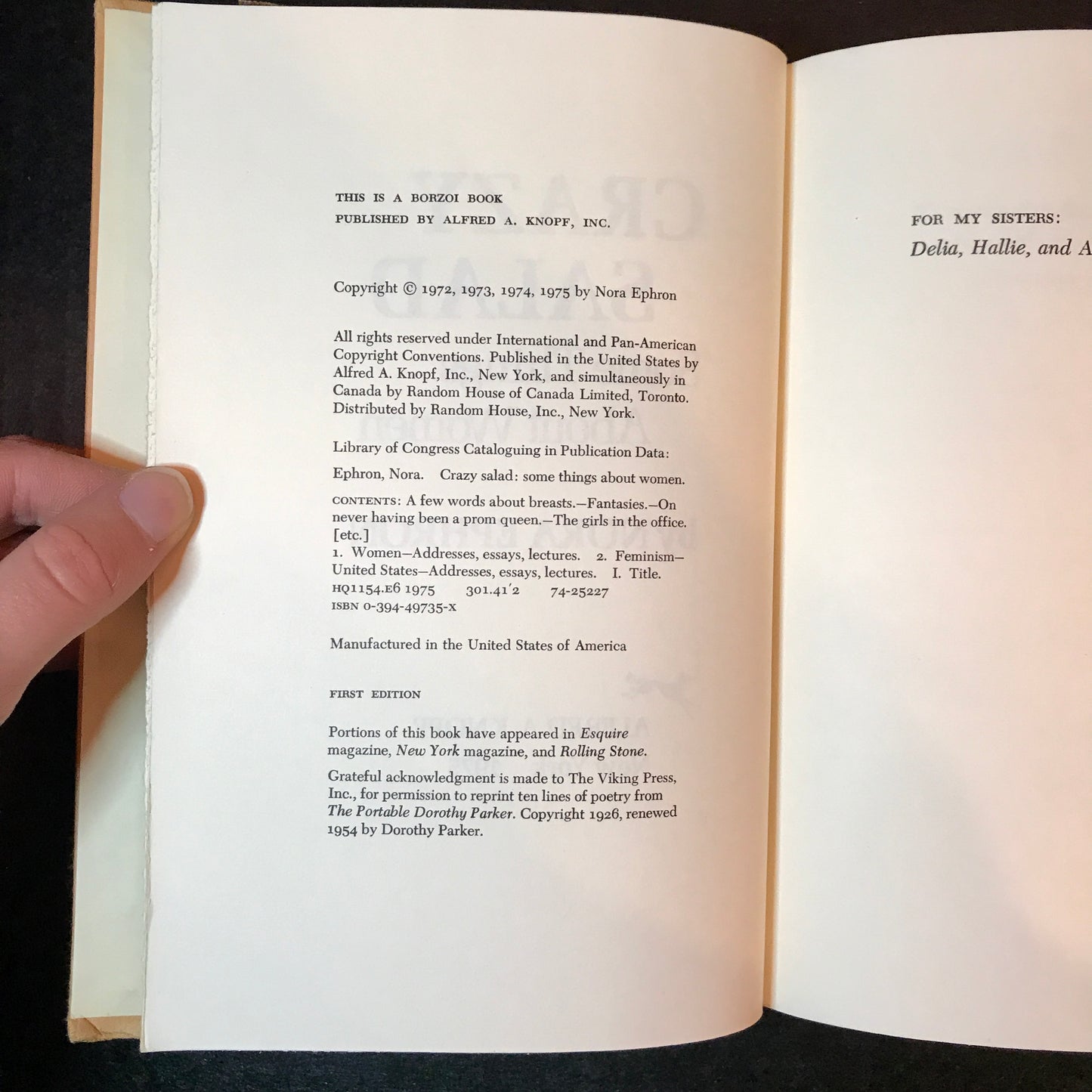 Crazy Salad: Some Things About Women - Nora Ephron - 1st Edition - 1975