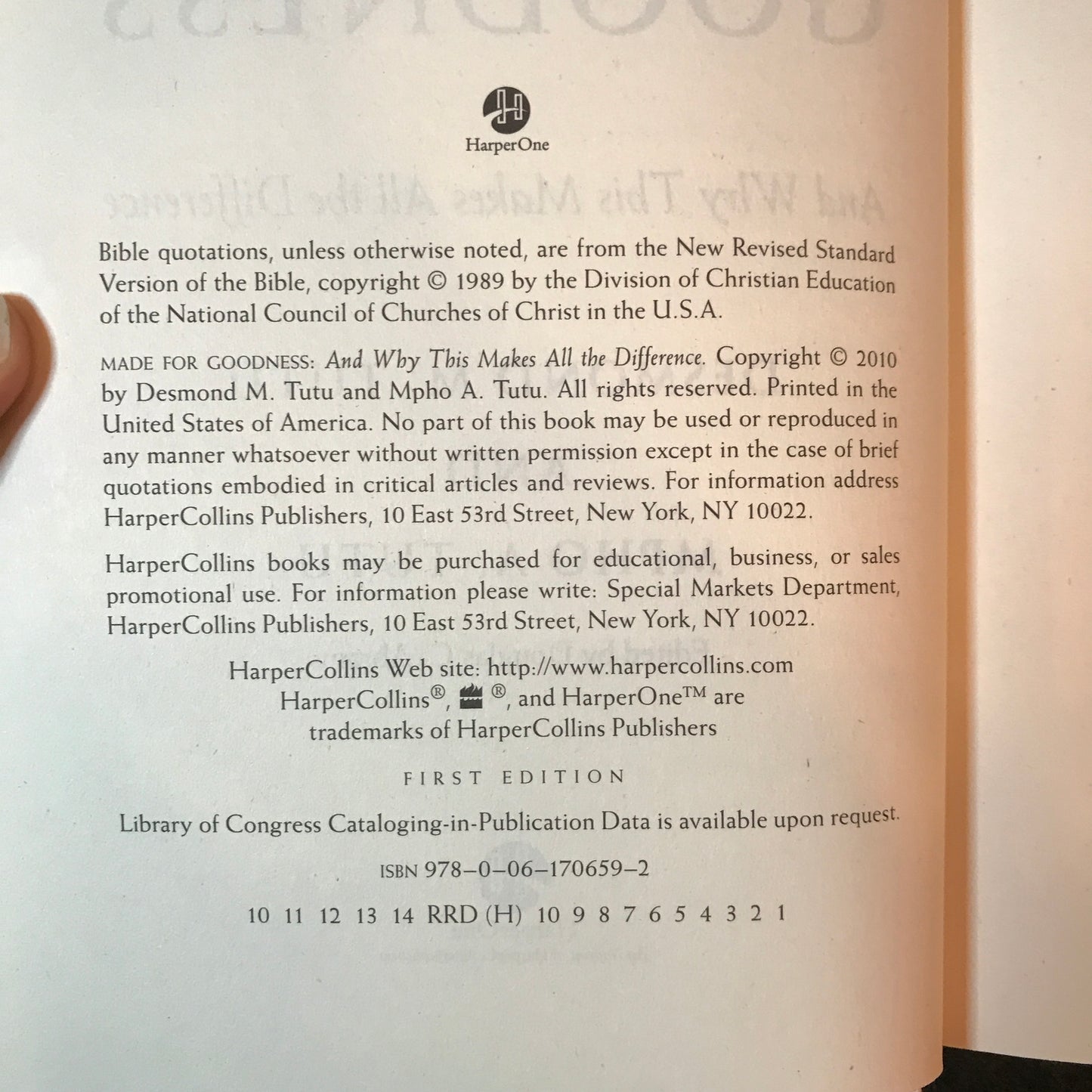 Made For Goodness - Desmond Tutu and Mpho Tutu - Signed - 1st Edition - 2010