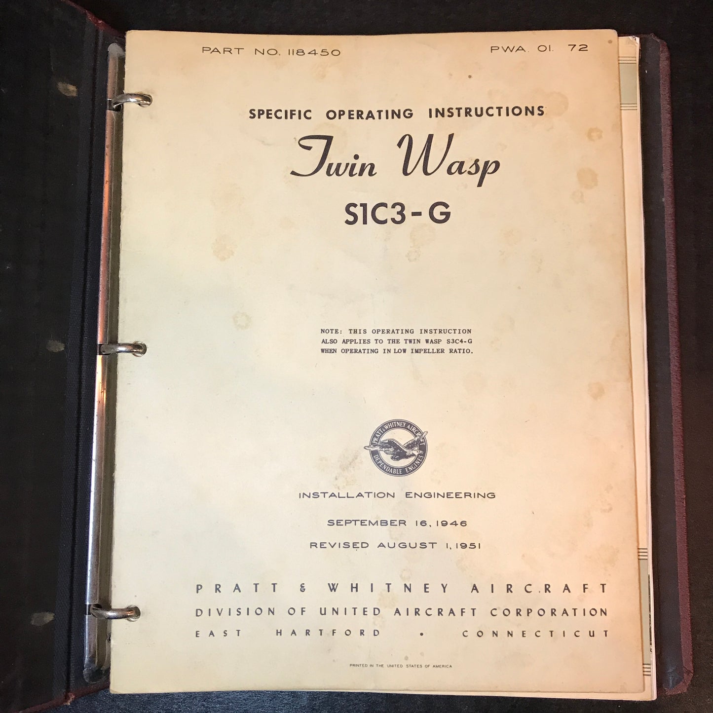 Twin Wasp Maintenance Manual - Pratt & Whitney Aircraft - 1951