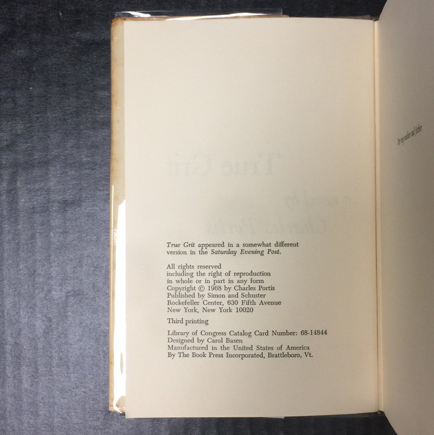True Grit - Charles Portis - Third Printing - 1968