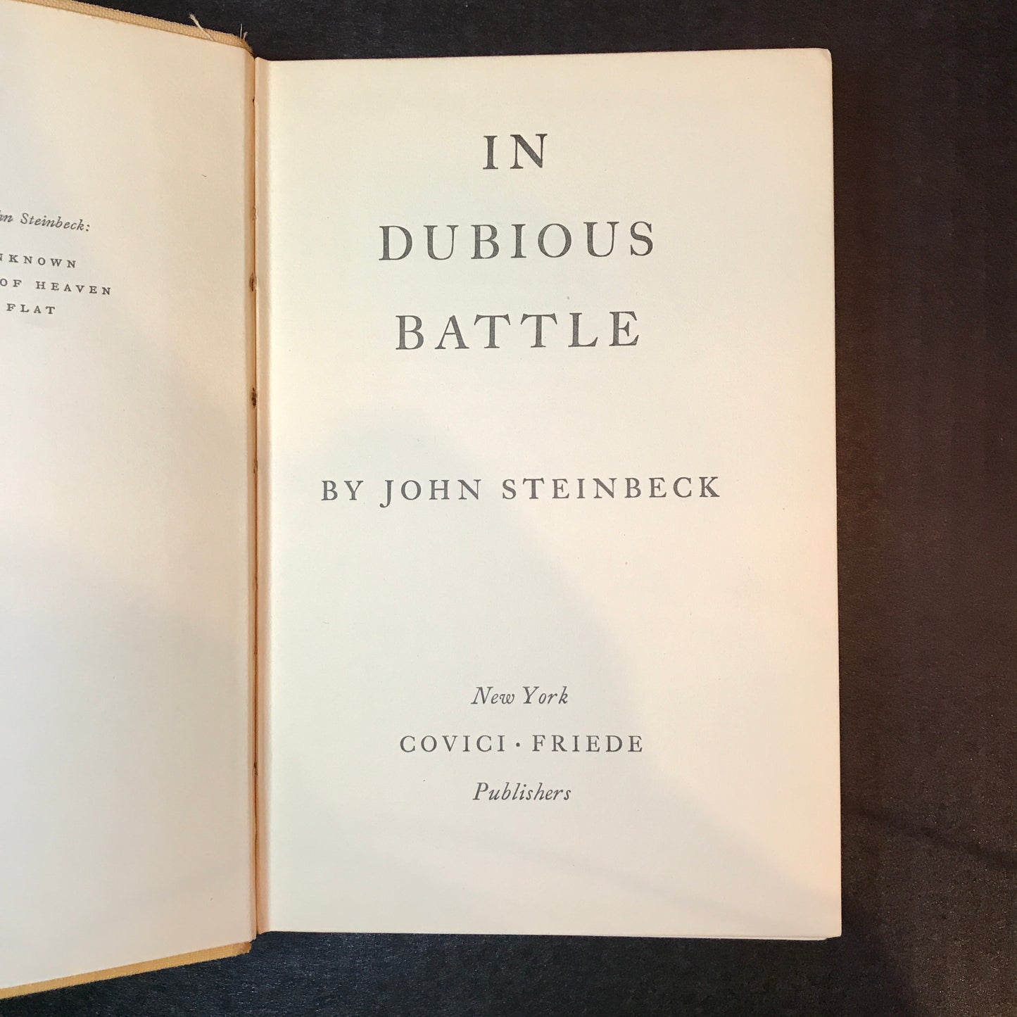 In Dubious Battle - John Steinbeck - 2nd Print - 1936