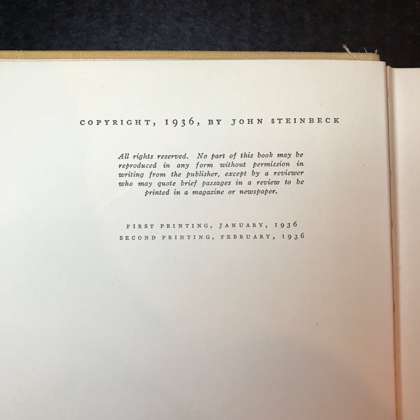 In Dubious Battle - John Steinbeck - 2nd Print - 1936
