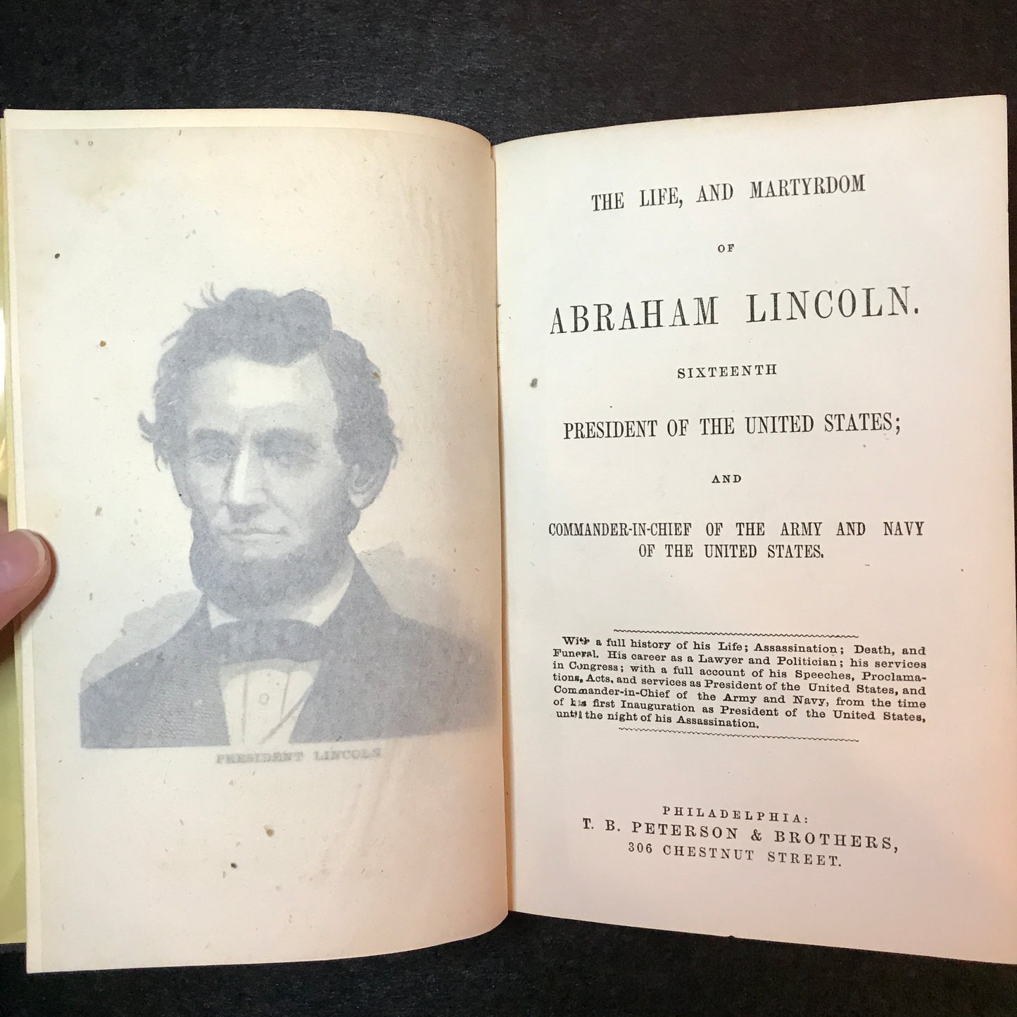 The Life, and Martyrdom of Abraham Lincoln - T. B. Peterson & Brothers - 1st Thus - 1864