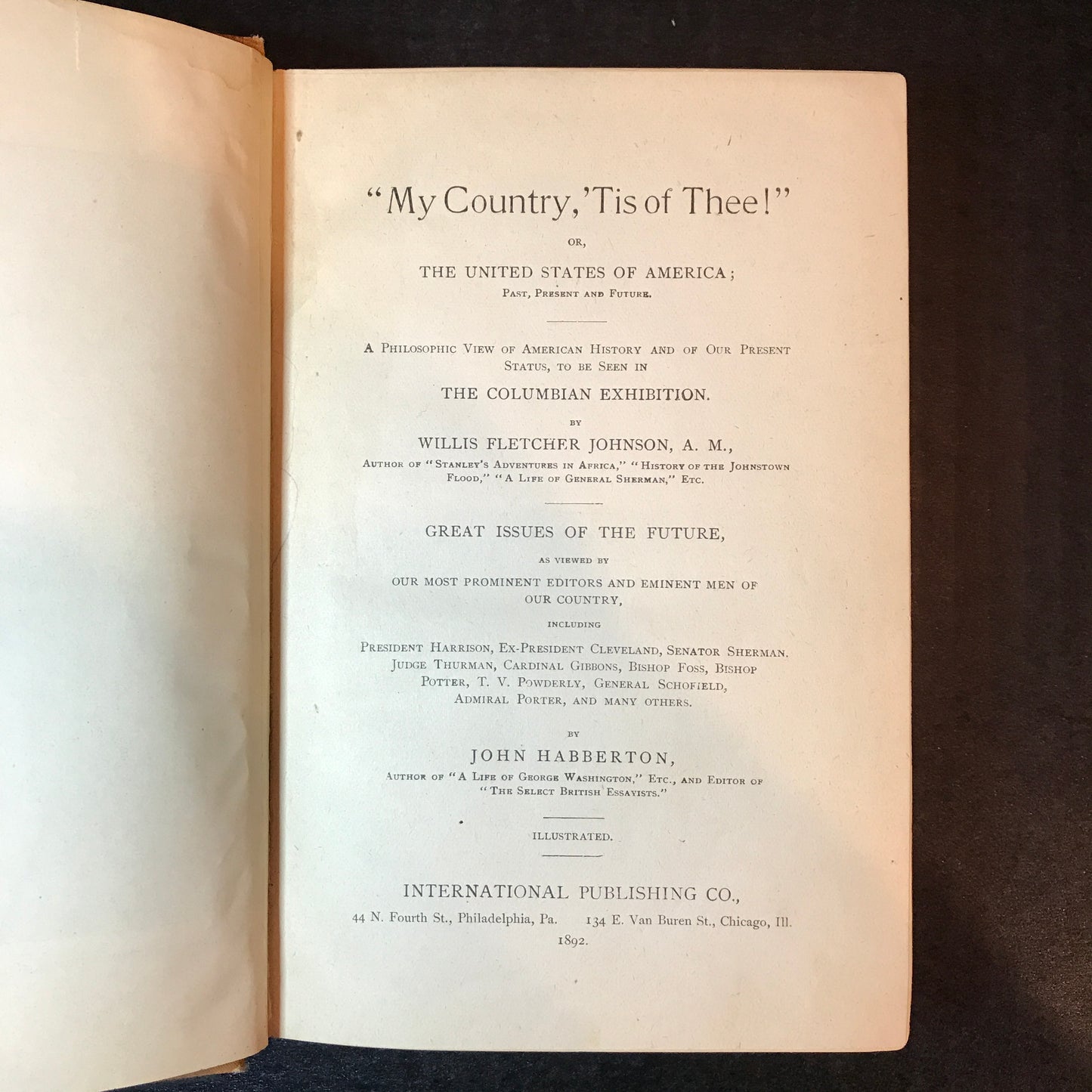 My Country 'Tis of Thee - Willis Fletcher Johnson & John Habberton - World Fair - 1892