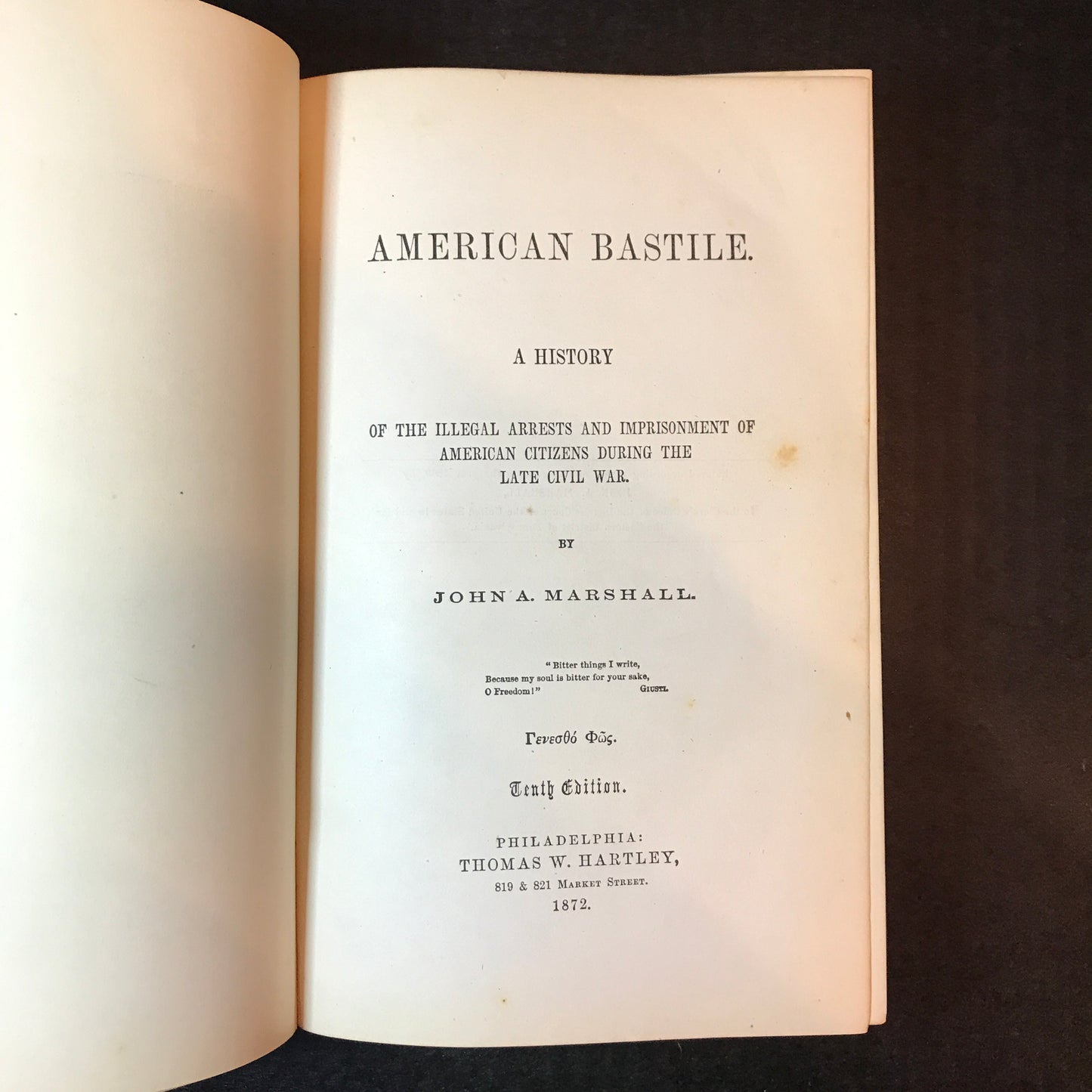 American Bastille - John A. Marshall - Civil War Prison - 1872