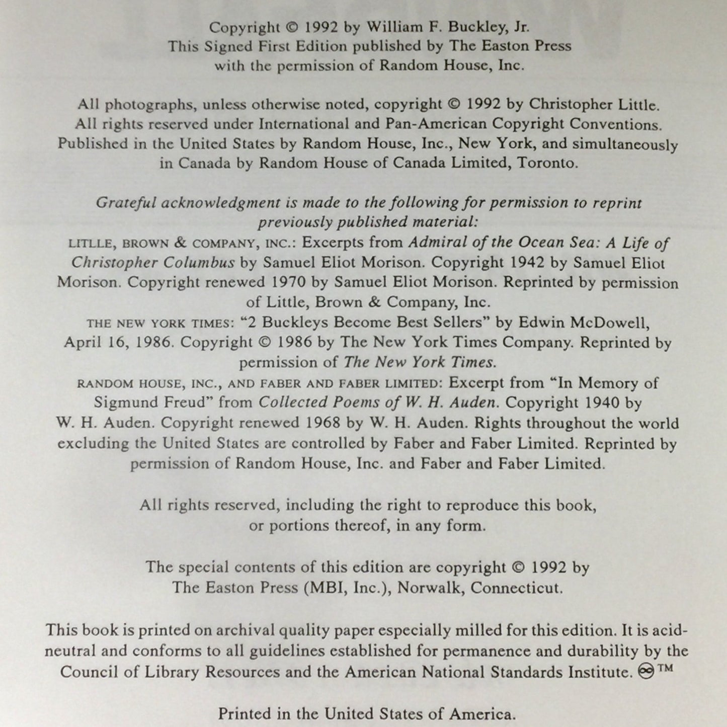 Windfall - William F. Buckley Jr. - Signed by Author - First Edition - Easton Press - 1992