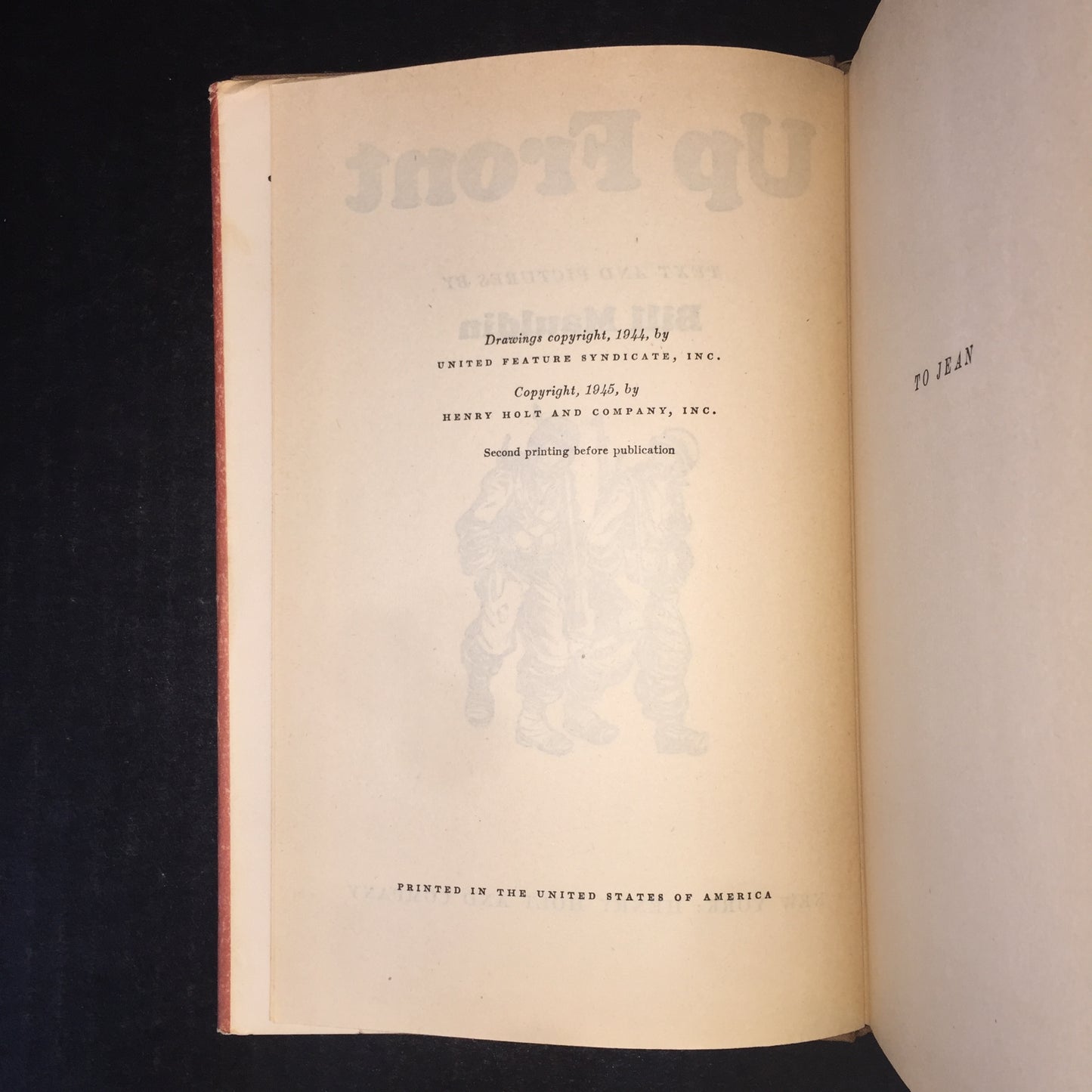 Up Front - Bill Mauldin - 2nd Printing Before Publication - 1945