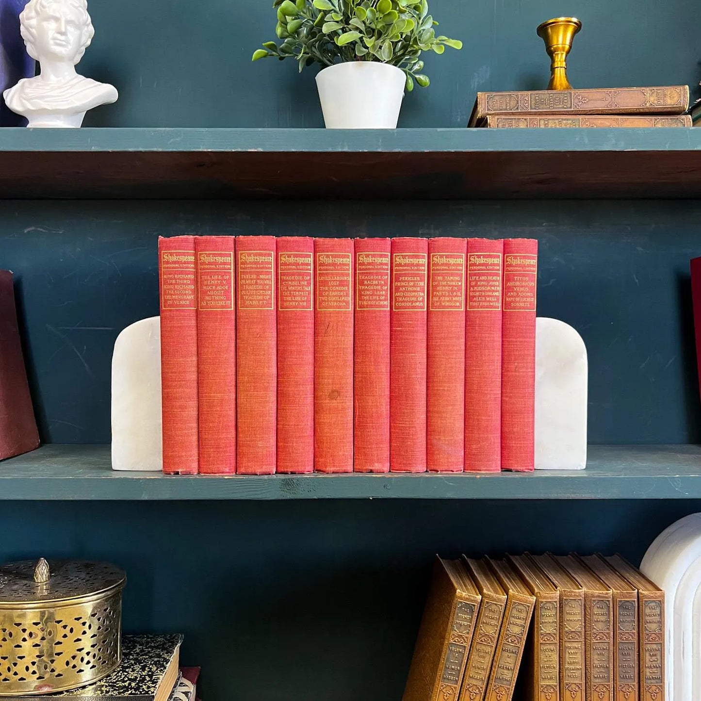 Books by the Foot | Shakespeare | Vintage Ornate Decorative Designer Bundle | Collection of Hardcover Books | Display Prop & Staging Set