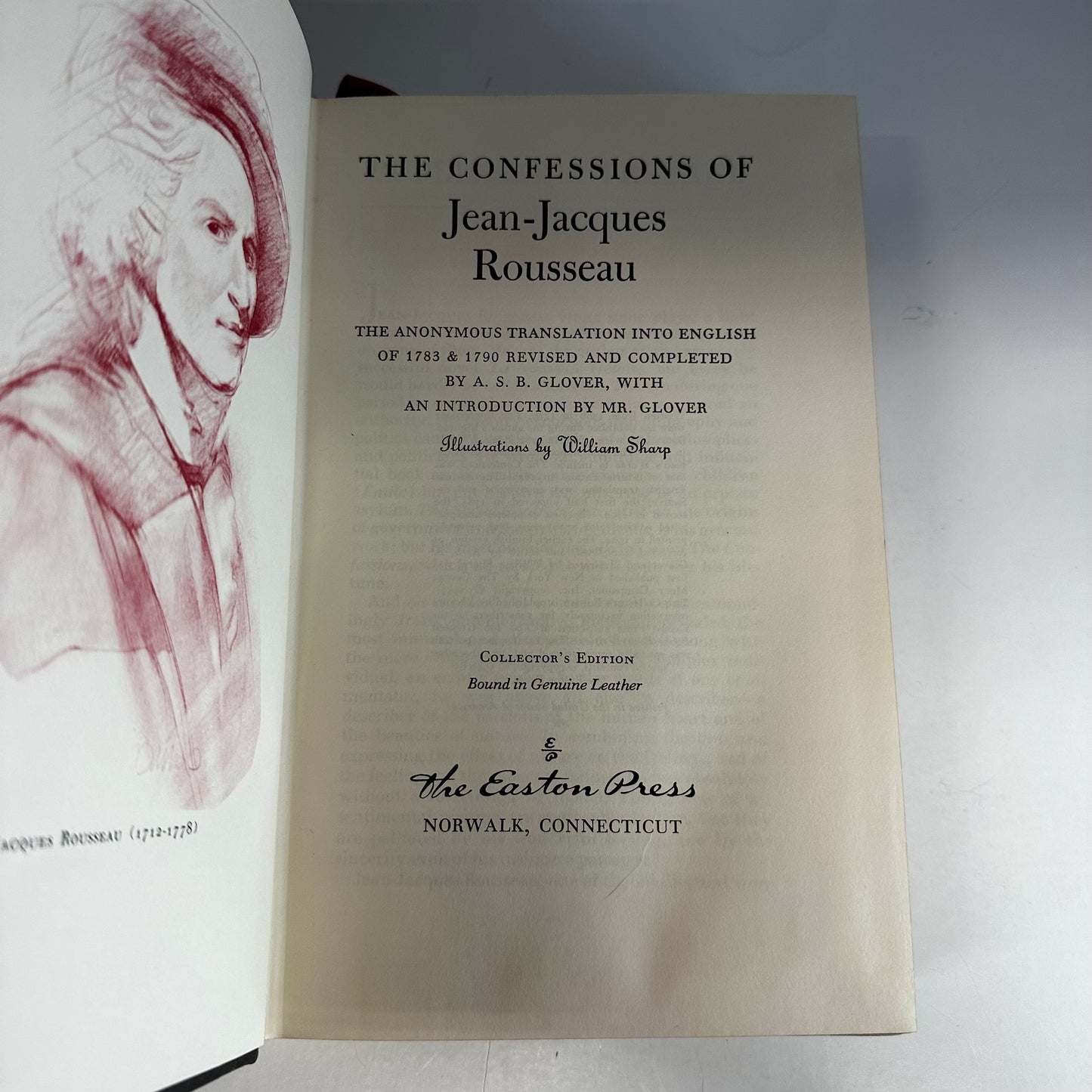 The Confessions of Jean-Jacques Rousseau - A. S. B. Glover - Easton Press - Edge Wear - Gilt Loss - 1980