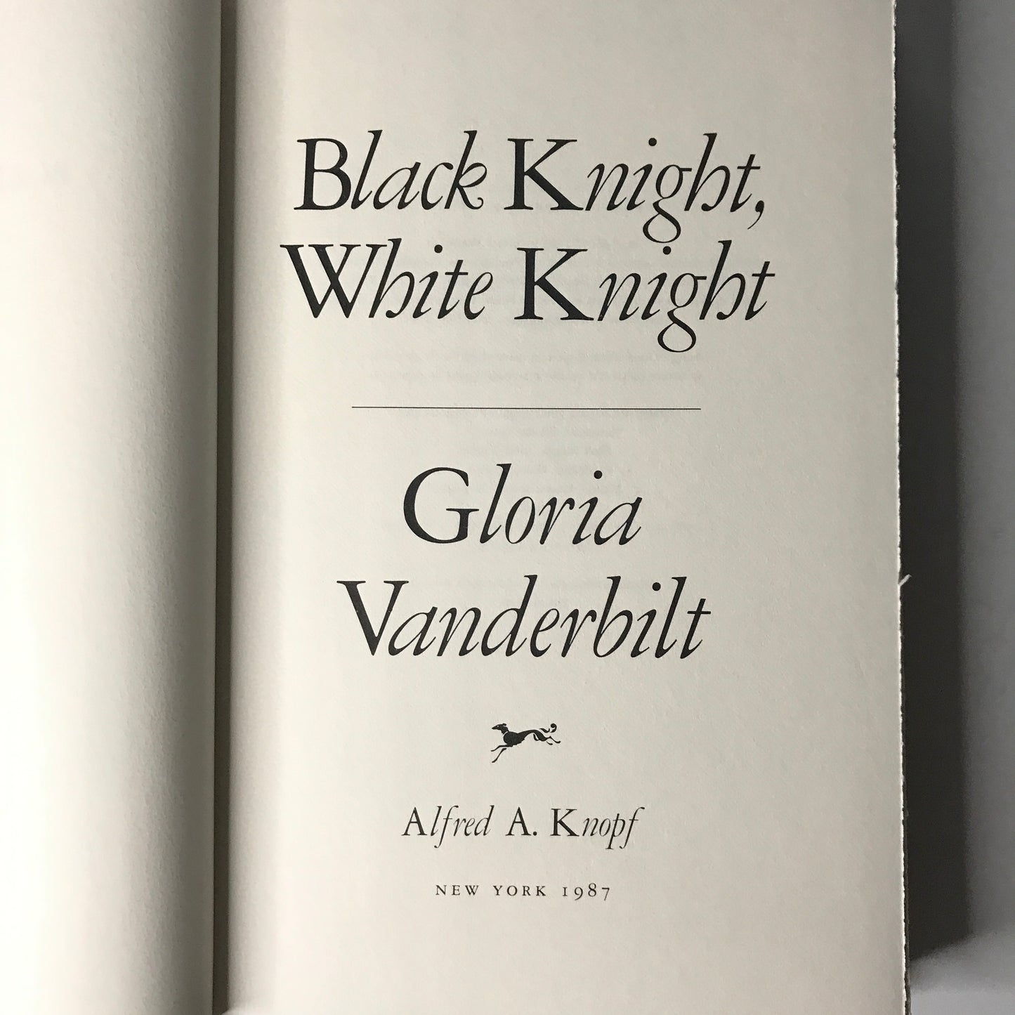 Black Knight White Knight - Gloria Vanderbilt - Signed 1st Edition - 1987