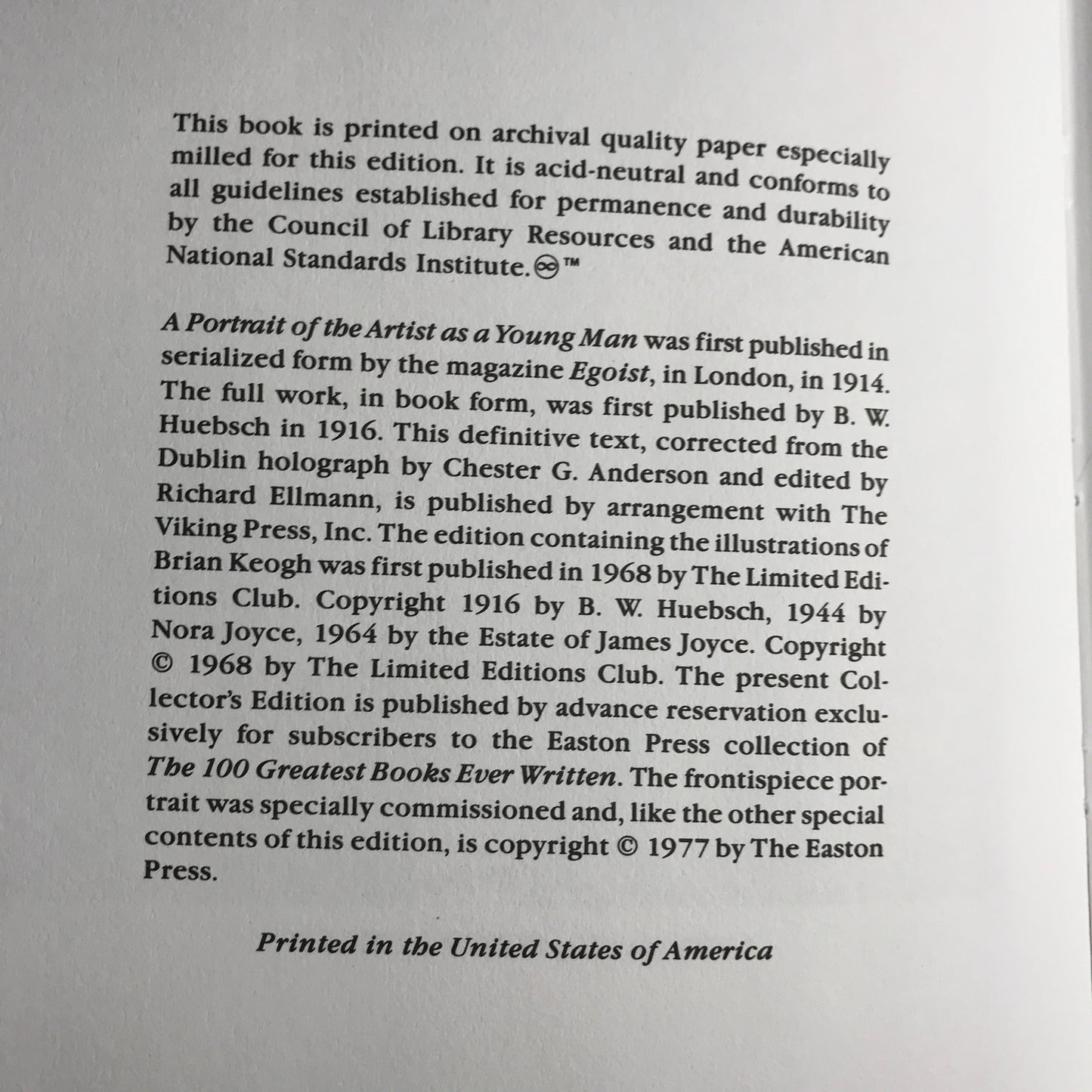 The Portrait of The Artist A Young Man - James Joyce - Easton Press - 1977