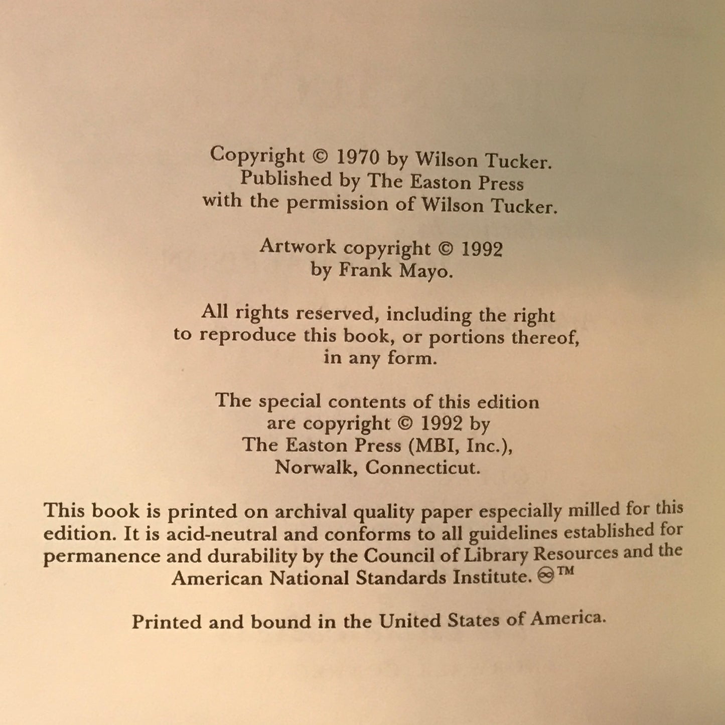 The Year of the Quiet Sun - Wilson Tucker - Easton Press - 1992