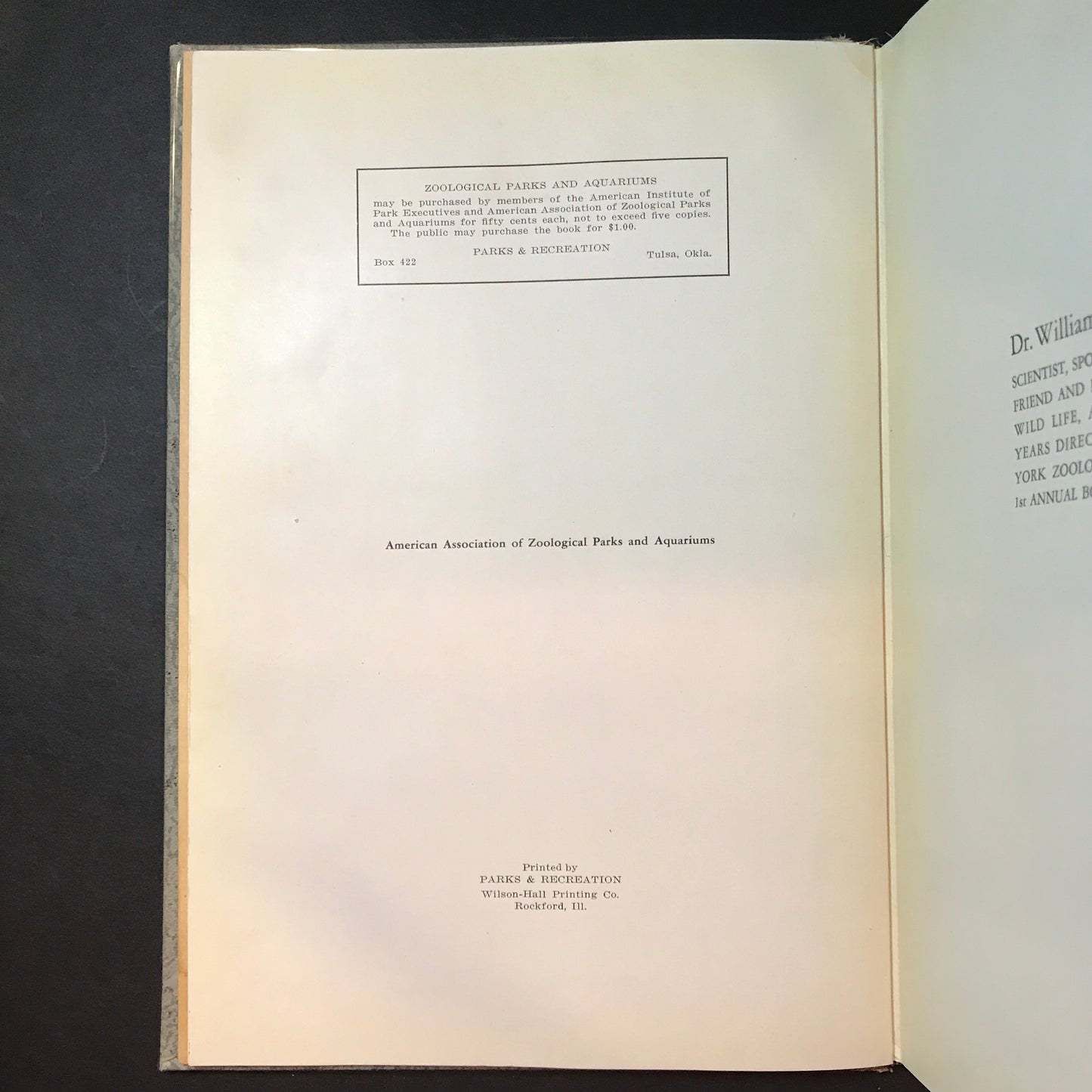 Zoological Parks and Aquariums - Vol 1 - American Association of Zoological Parks - Circa 1930s