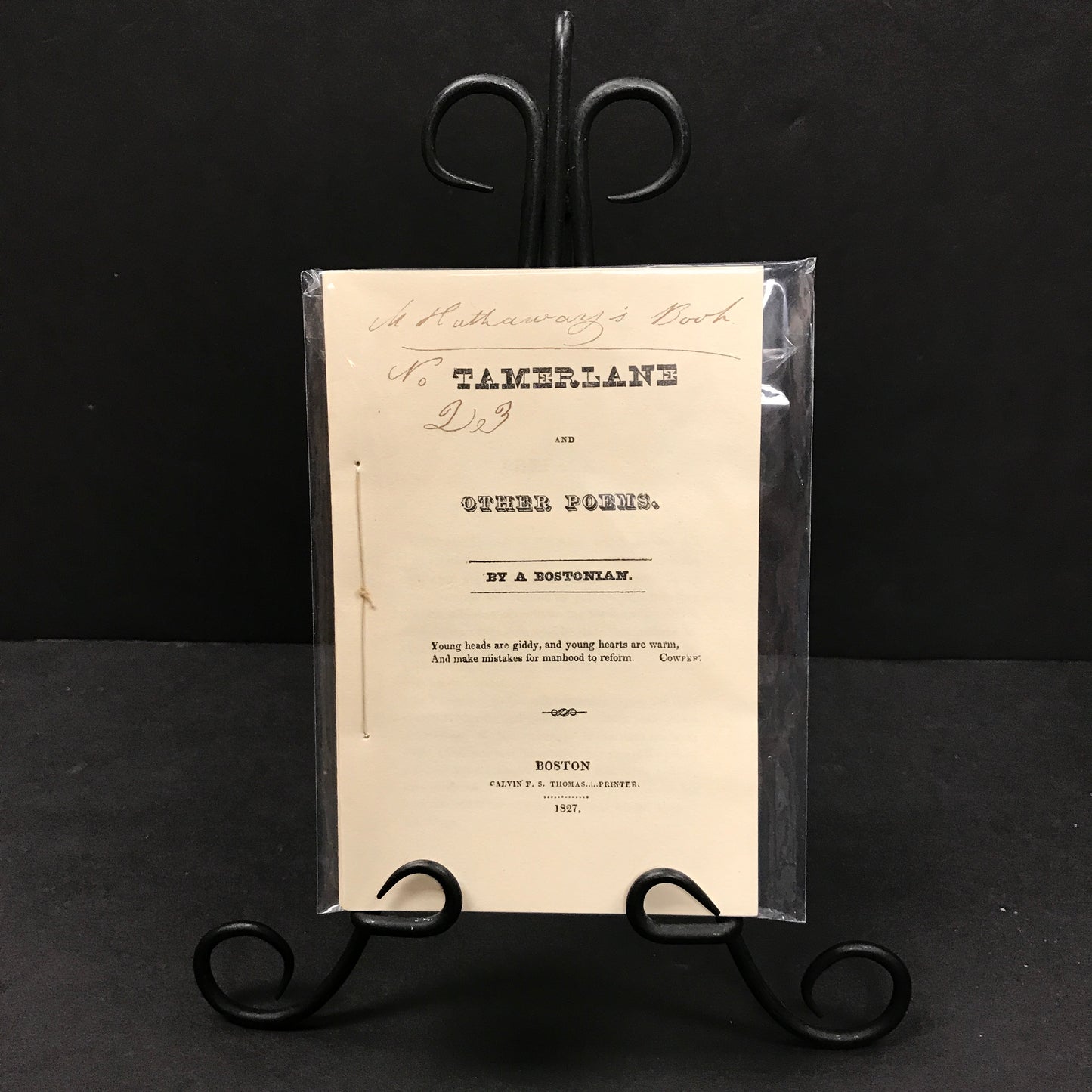 Tamerlane and Other Poems - A Bostonian (Edgar Allen Poe) - First Known Facsimile Privately Published by a Collector - #121 of 150 - 1923