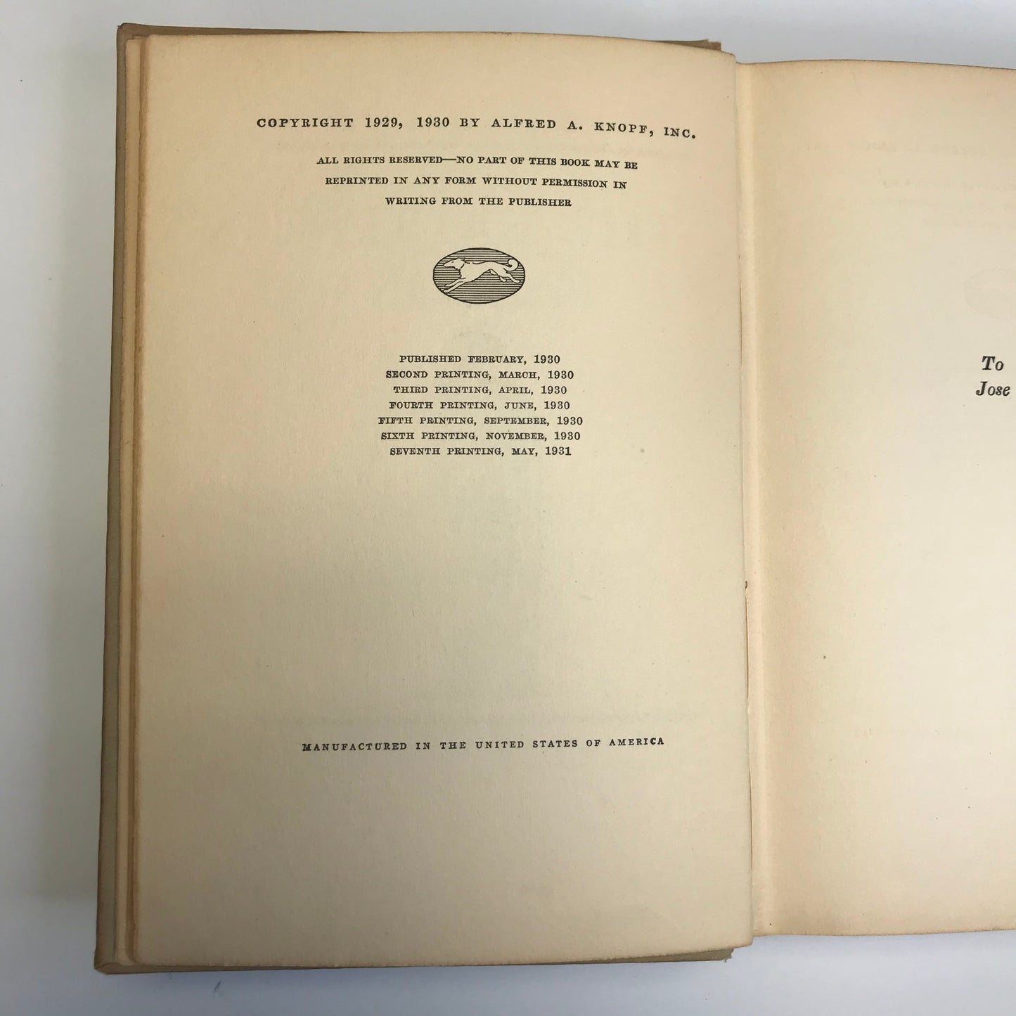The Maltese Falcon - Dashiell Hammett - 1st Edition 7th Printing - 1931