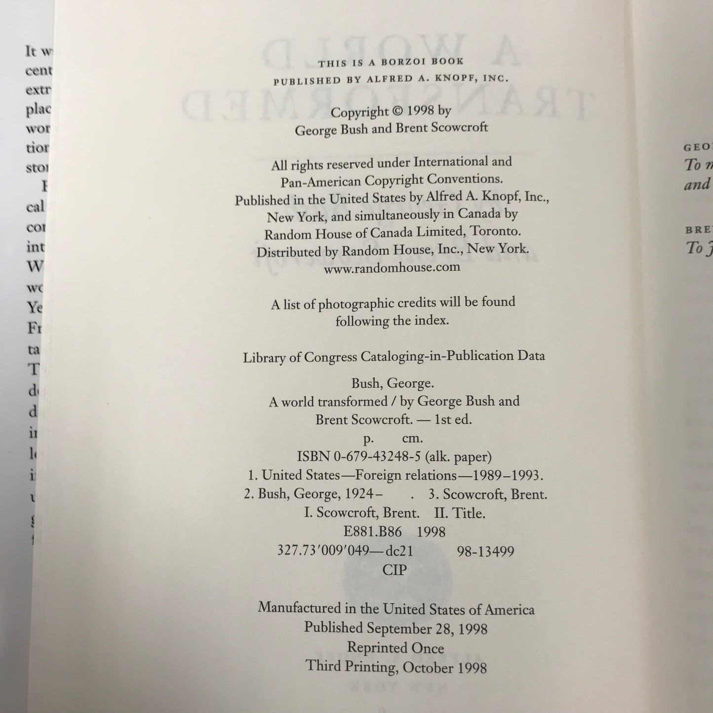 A World Transformed - George Bush and Brent Scowcroft - Signed by Author and Subject - 3rd Print - 1998