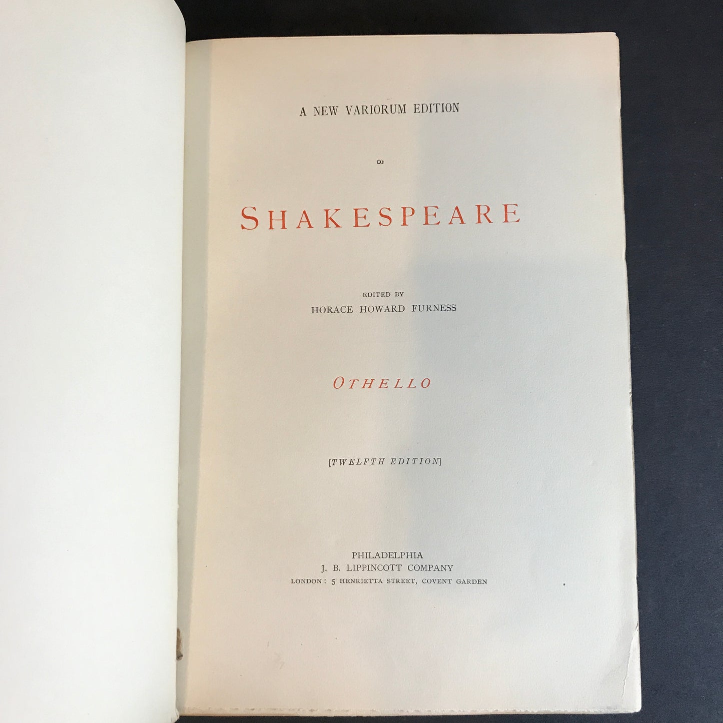 Variorum Shakespeare: Othello - William Shakespeare - As Is - Missing Front Cover - 1886