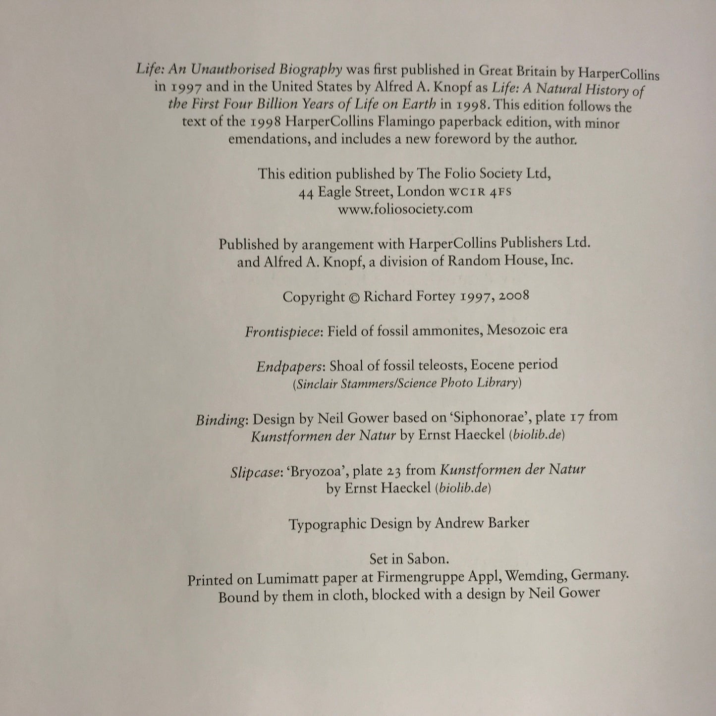 Life - Richard Fortey - 1st Thus - Folio Society - 2008