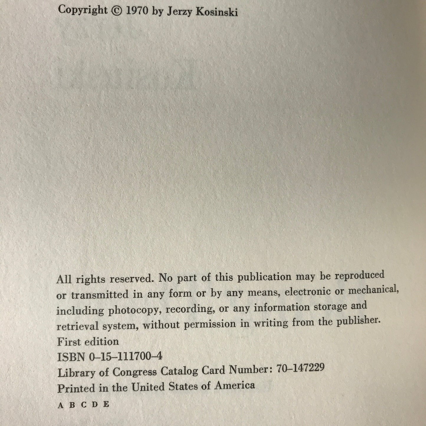 Being There - Jerzy Kosinski - 1st Edition - 1970