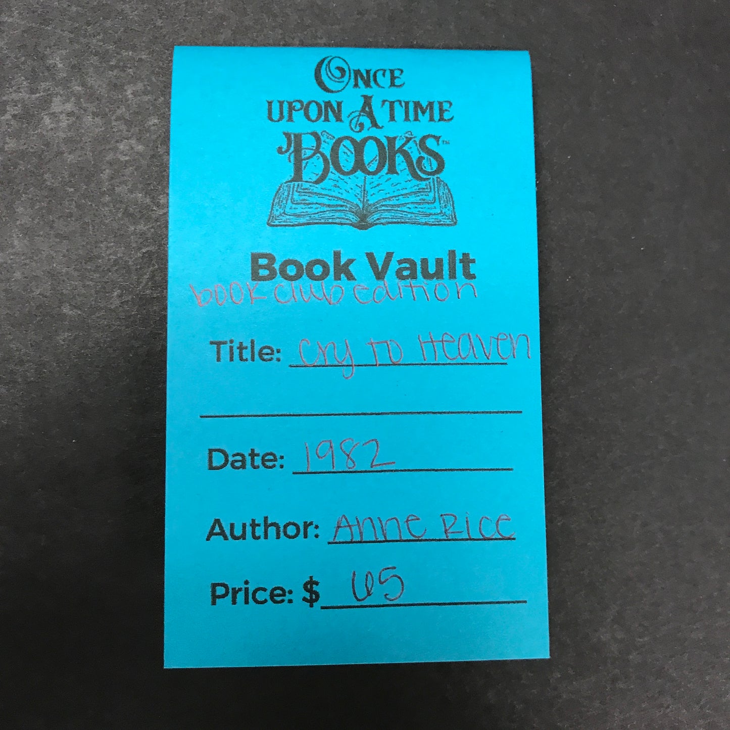 Cry To Heaven - Anne Rice - Book Club Edition - 1982