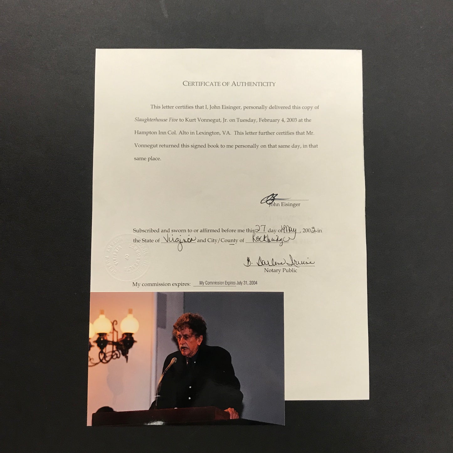 Slaughterhouse Five - Kurt Vonnegut Jr. - Signed - First Edition - Certificate of Authenticity Included - 1969