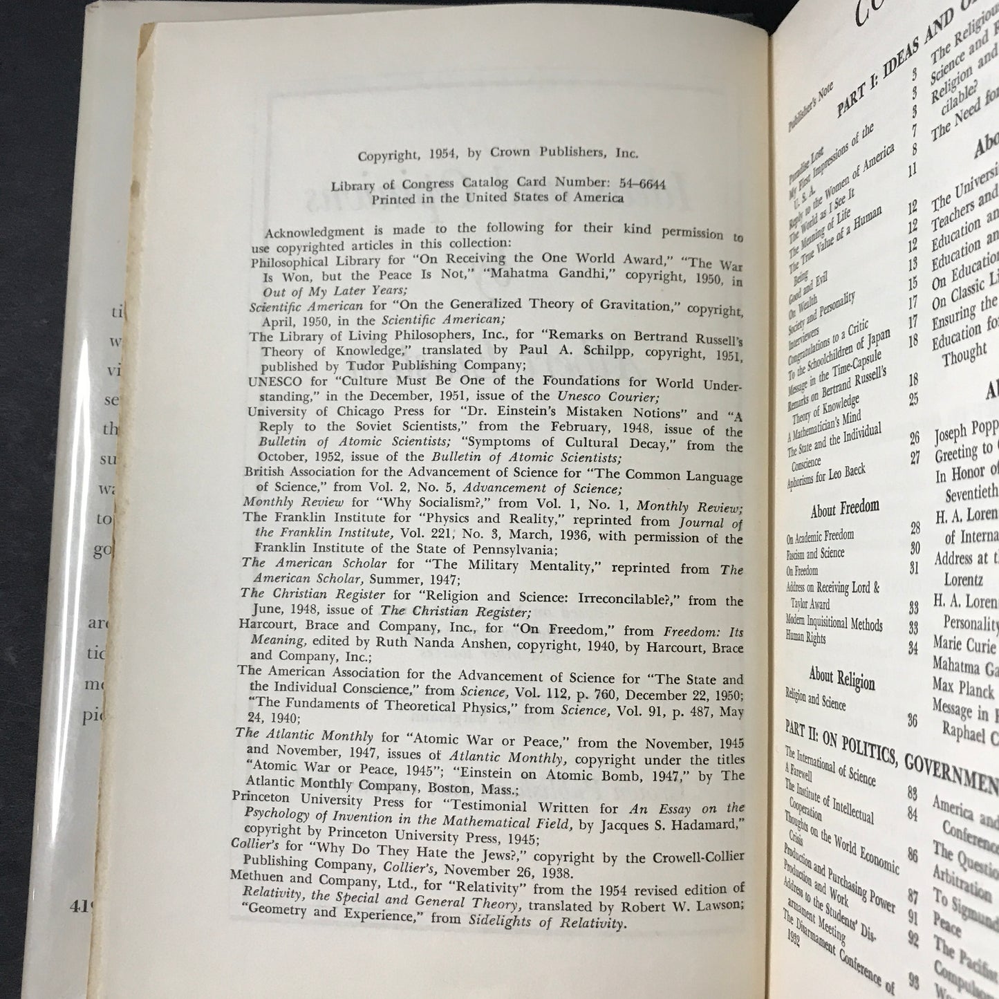 Ideas and Opinions - Albert Einstein - 1954 - First Edition