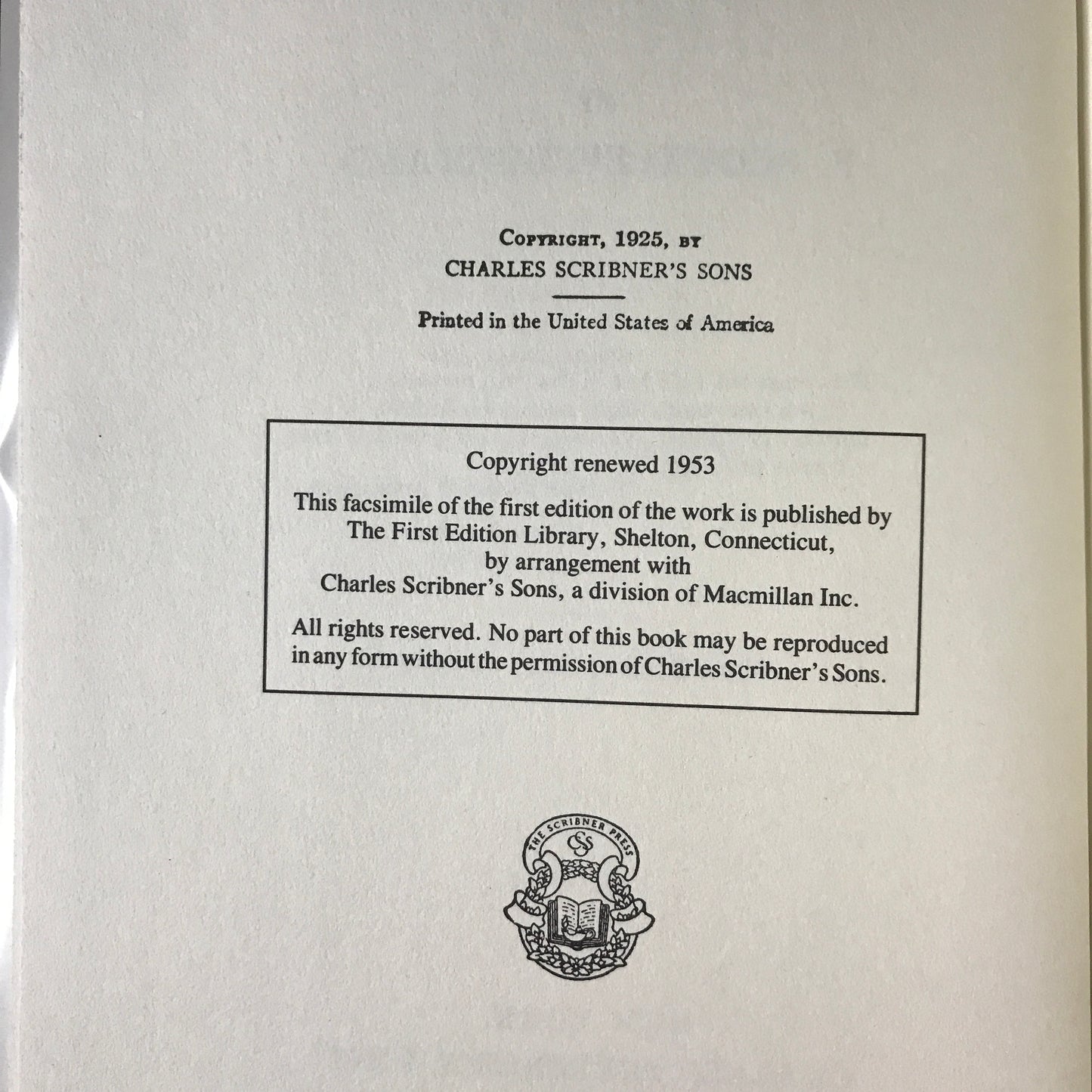 The Great Gatsby - F. Scott Fitzgerald - 1953 - First Thus - Facsimile of First Edition - Scarce