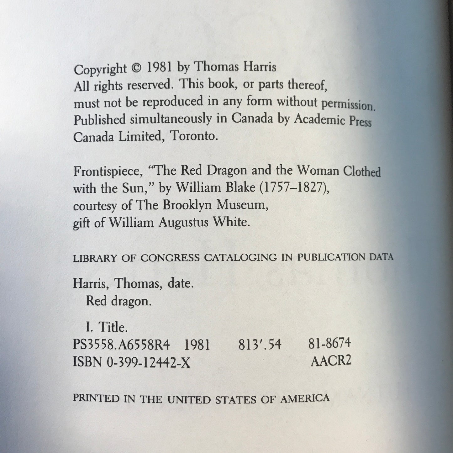 Red Dragon - Thomas Harris - 1st Edition - 1981