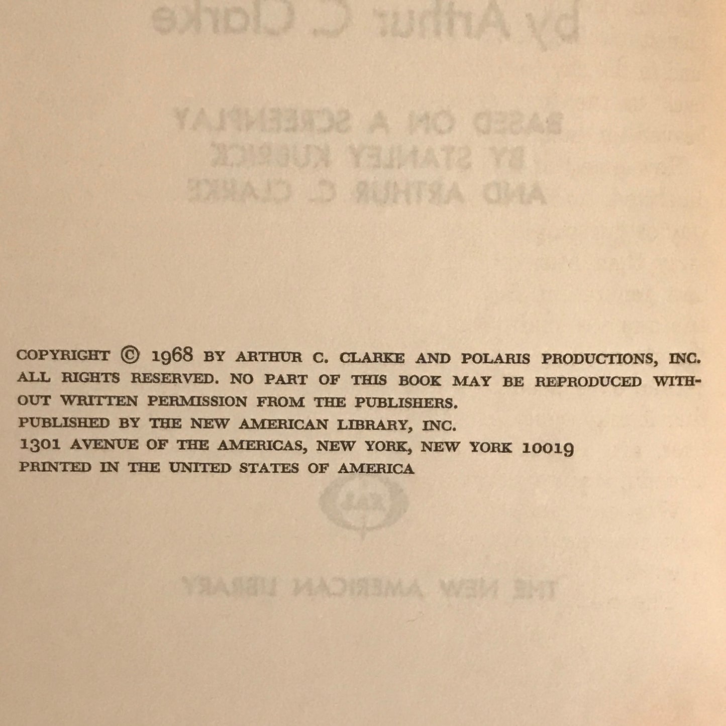 2001: A Space Odyssey - Arthur C. Clarke - Book Club Edition - 1968