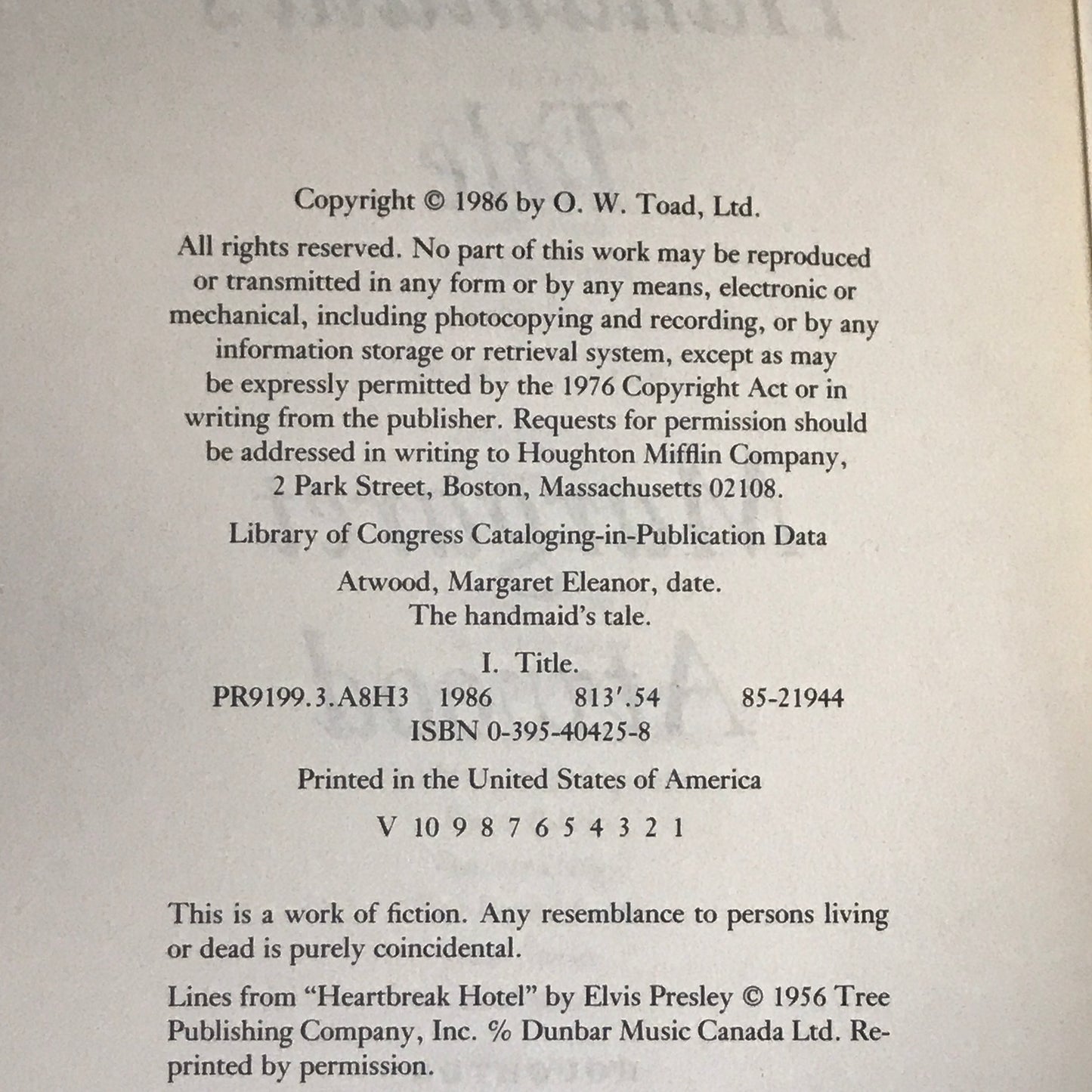 The Handmaid's Tale - Margaret Atwood - 1st Trade Edition - 1986