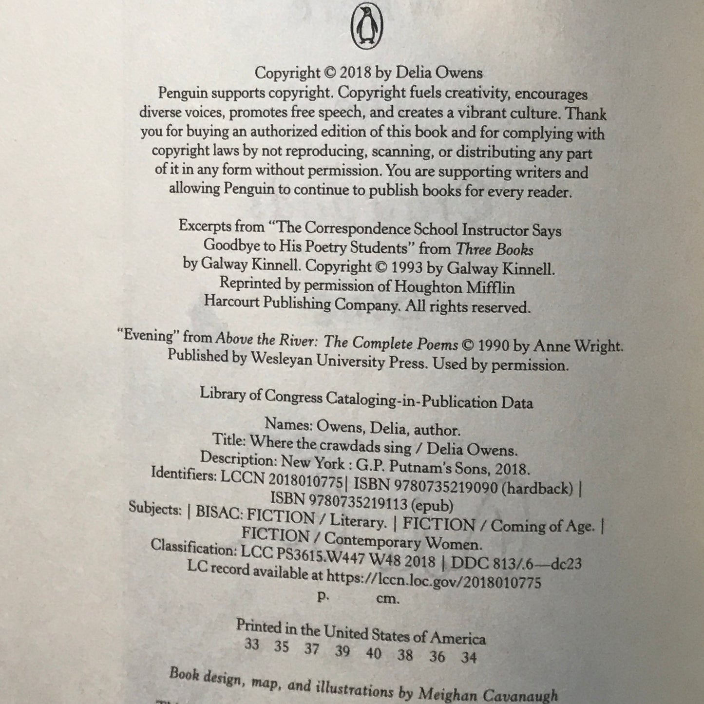 Where the Crawdads Sing - Delia Owens - Signed - 33rd Print - 2018