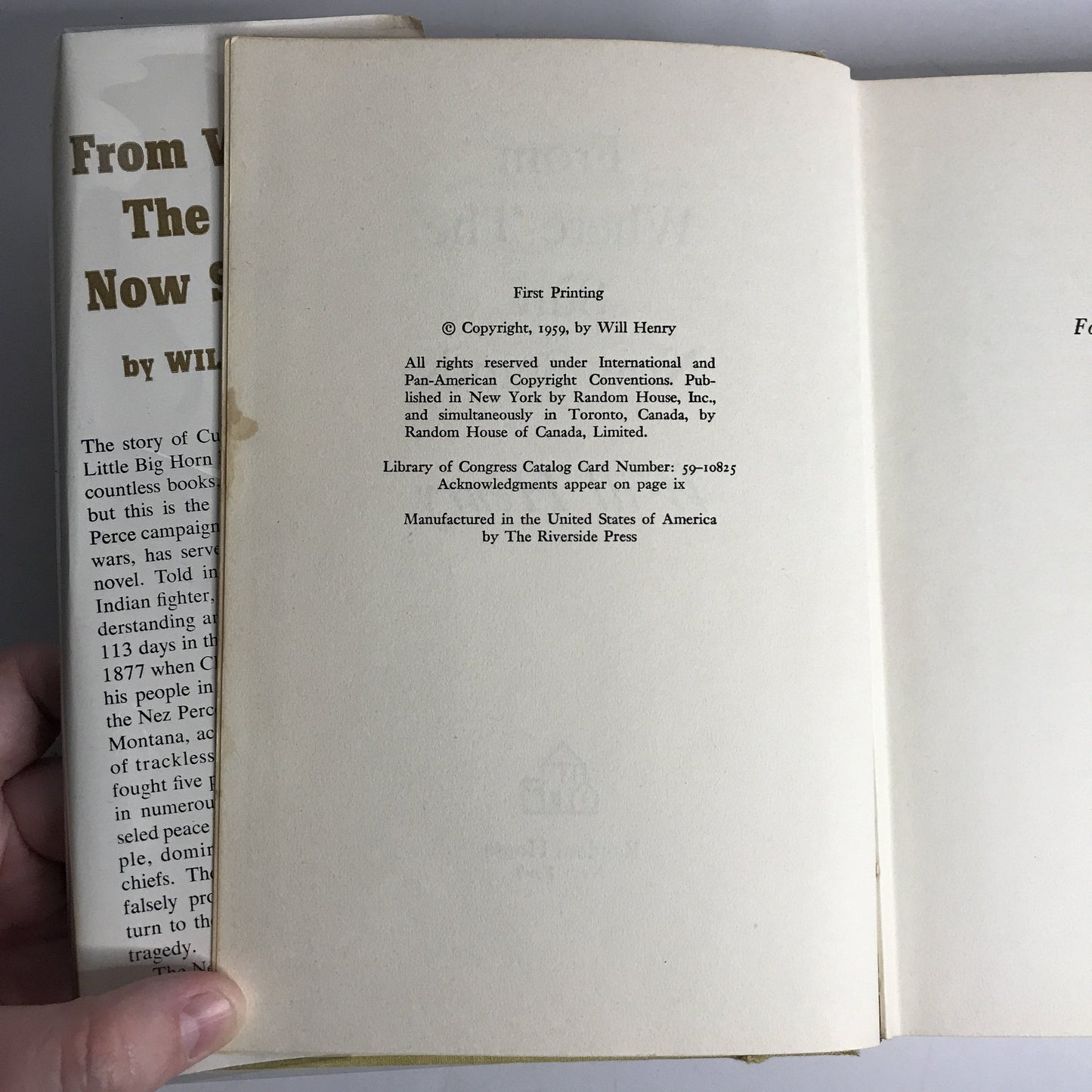 "From Where the Sun Now Stands" - Will Henry - 1st Edition - 1959