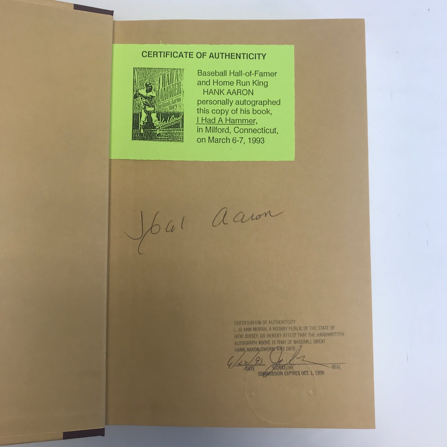 I Had a Hammer - Hank Aaron - 1st Edition - Signed - 1991