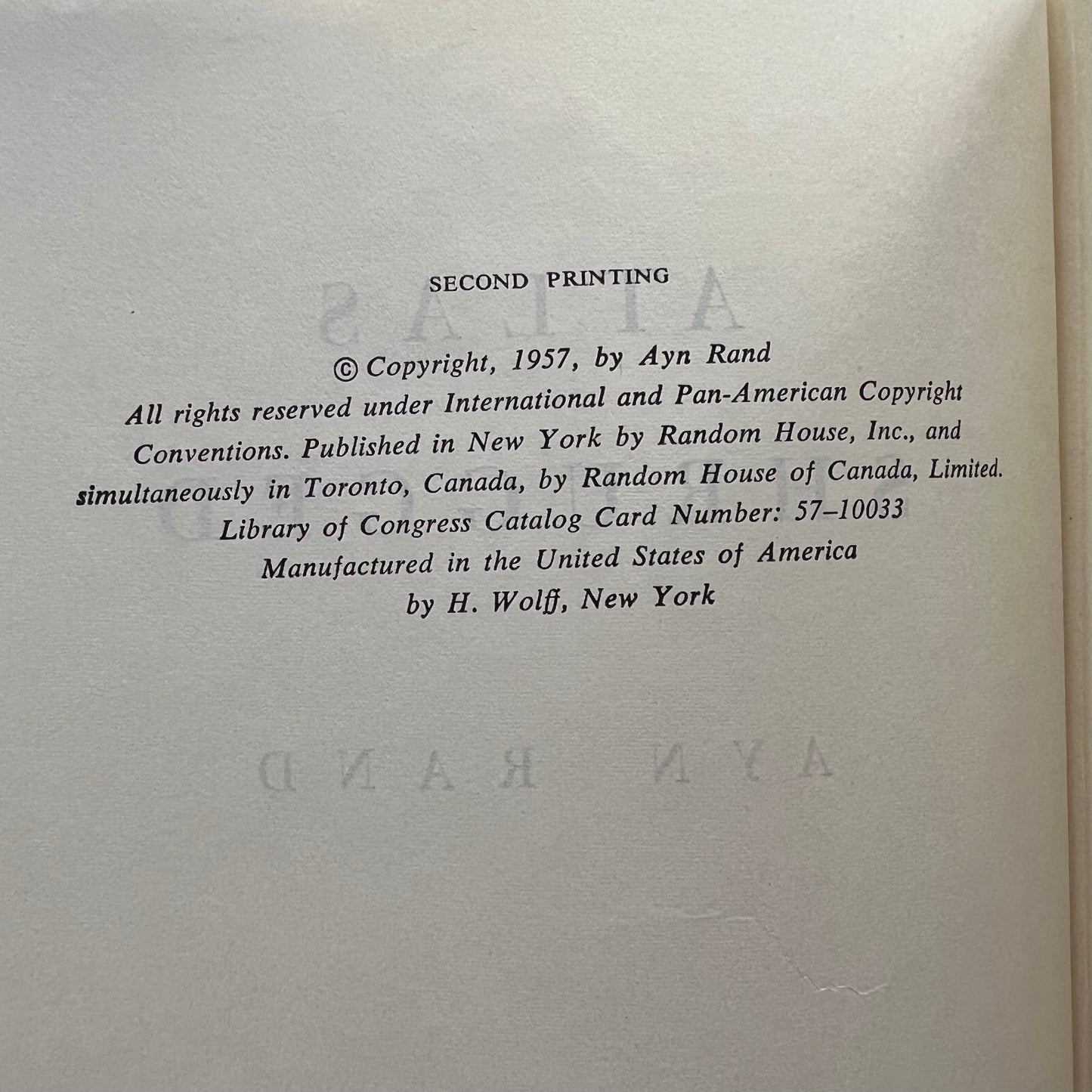 Atlas Shrugged - Ayn Rand - Second Print - First Issue Dust Jacket - 1957