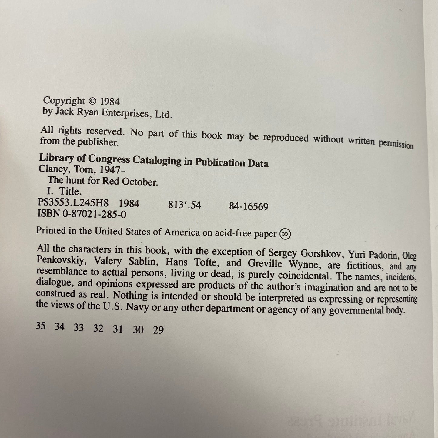 The Hunt for Red October - Tom Clancy - 29th Printing - 1984