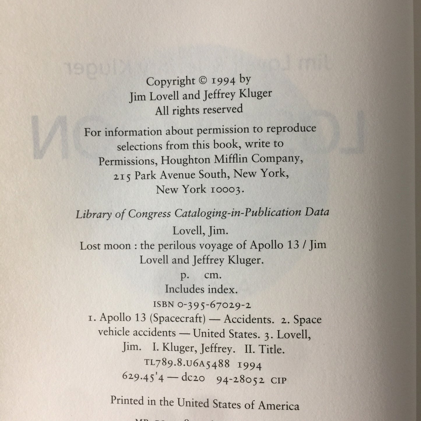 Lost Moon - Jim Lovell and Jeffrey Kluger - 1st Edition - 1994