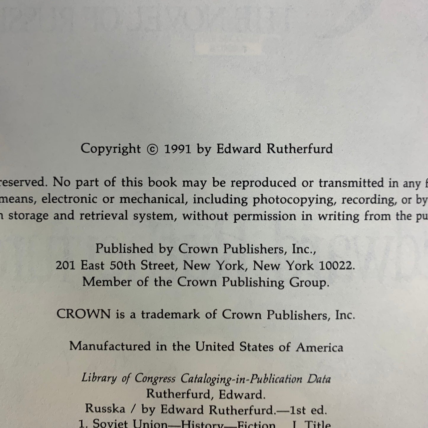 Russka: The Novel of Russia - Edward Rutherfurd - Signed - Water Damage - 1991