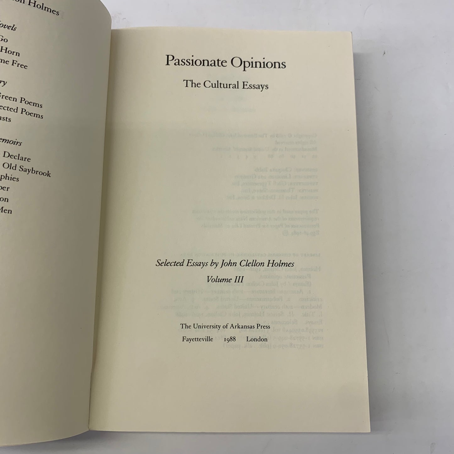 Passionate Opinions - John Clellon Holmes - 1988