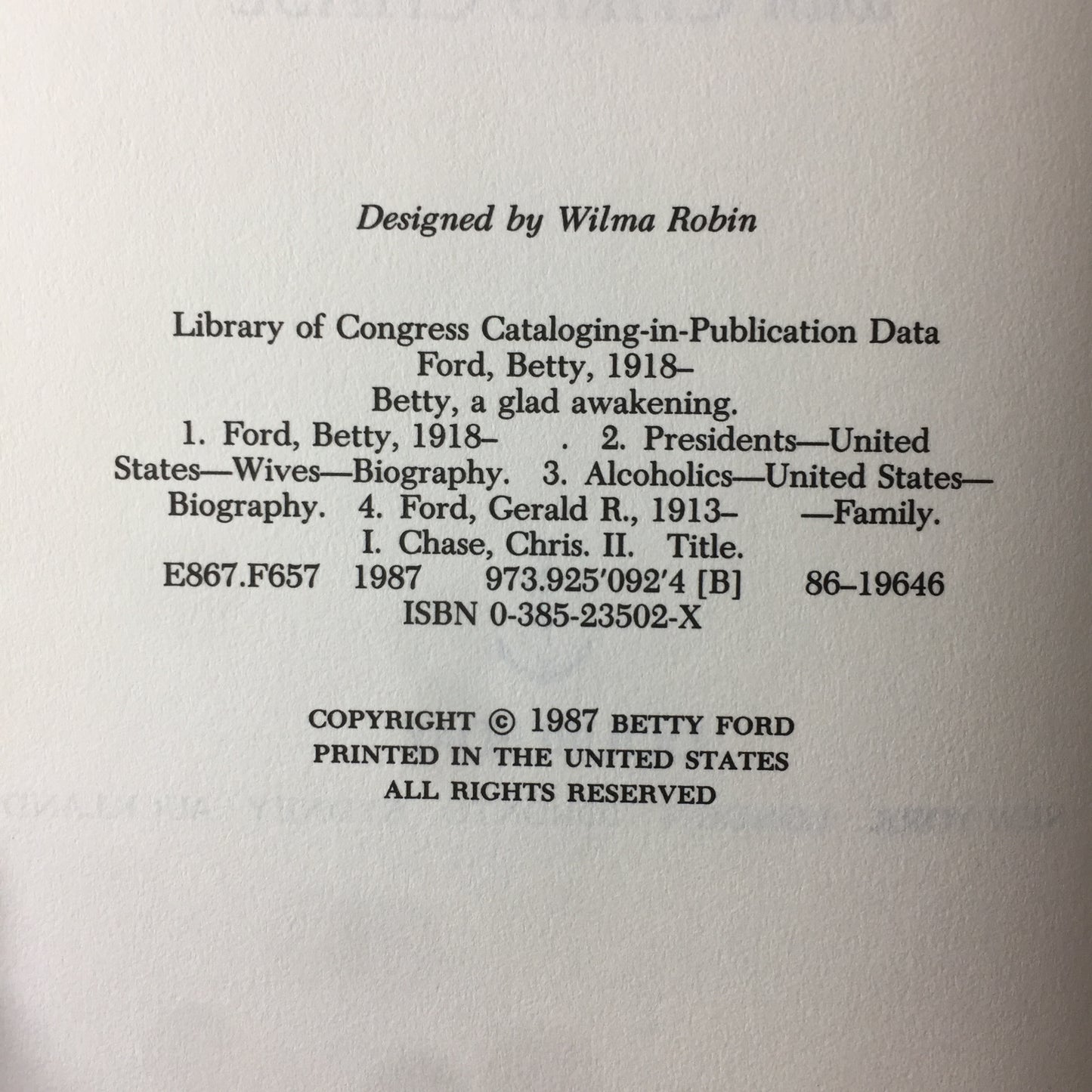 Betty: A Glad Awakening - Betty Ford - Signed