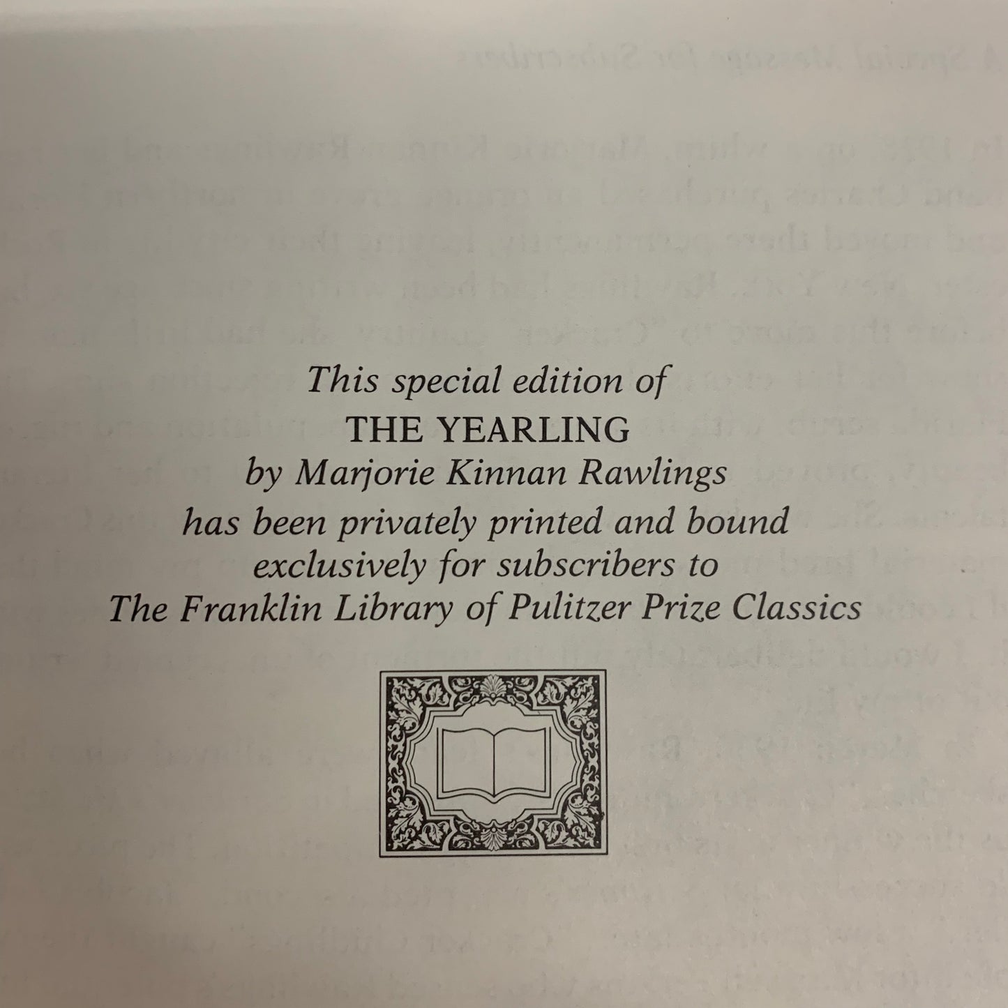 The Yearling - Marjorie Kinnan Rawlings - The Franklin Library - 1984