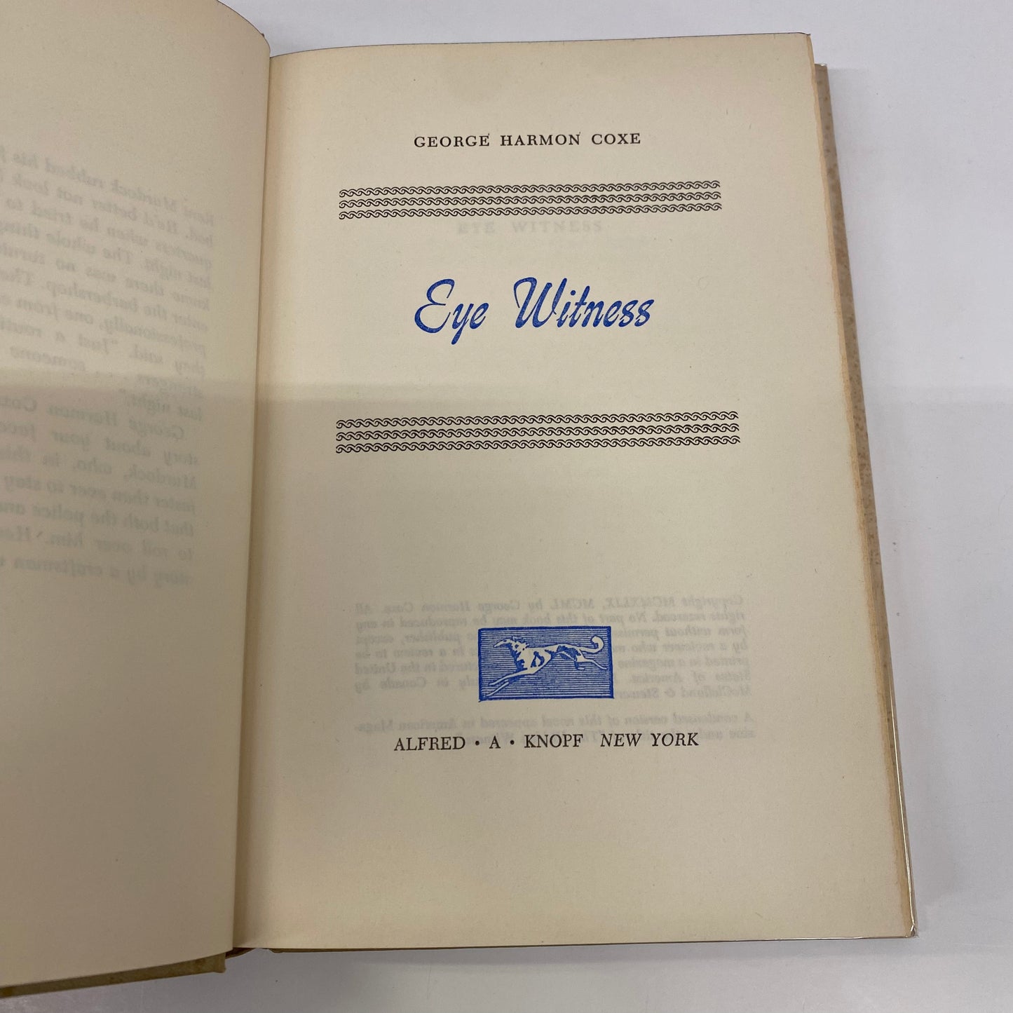 Eye Witness - George Harmon Coxe - Book Club Edition - 1950