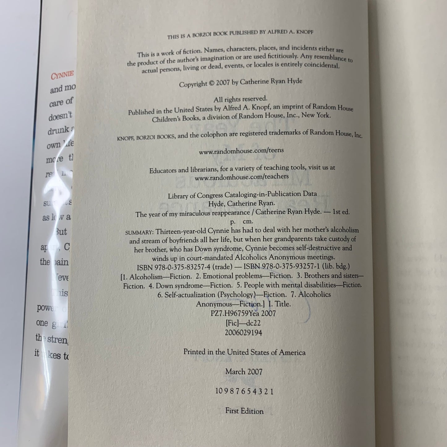 The Year of My Miraculous Reappearance - Catherine Ryan Hyde - Signed - 1st Edition - 2007