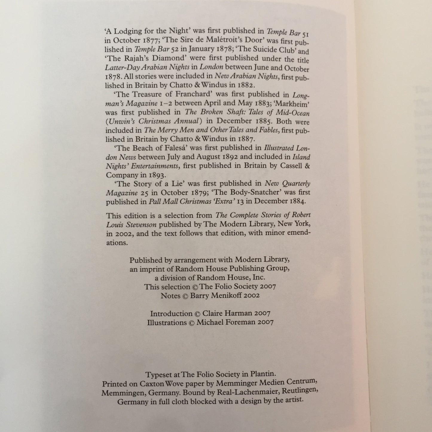 The Body Snatcher and Other Stories - Robert Louis Stevenson - 1st Thus - Folio Society - 2007