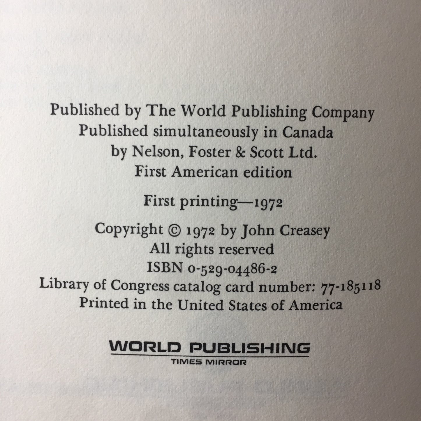As Empty As Hate - John Creasey - 1st Print - 1972